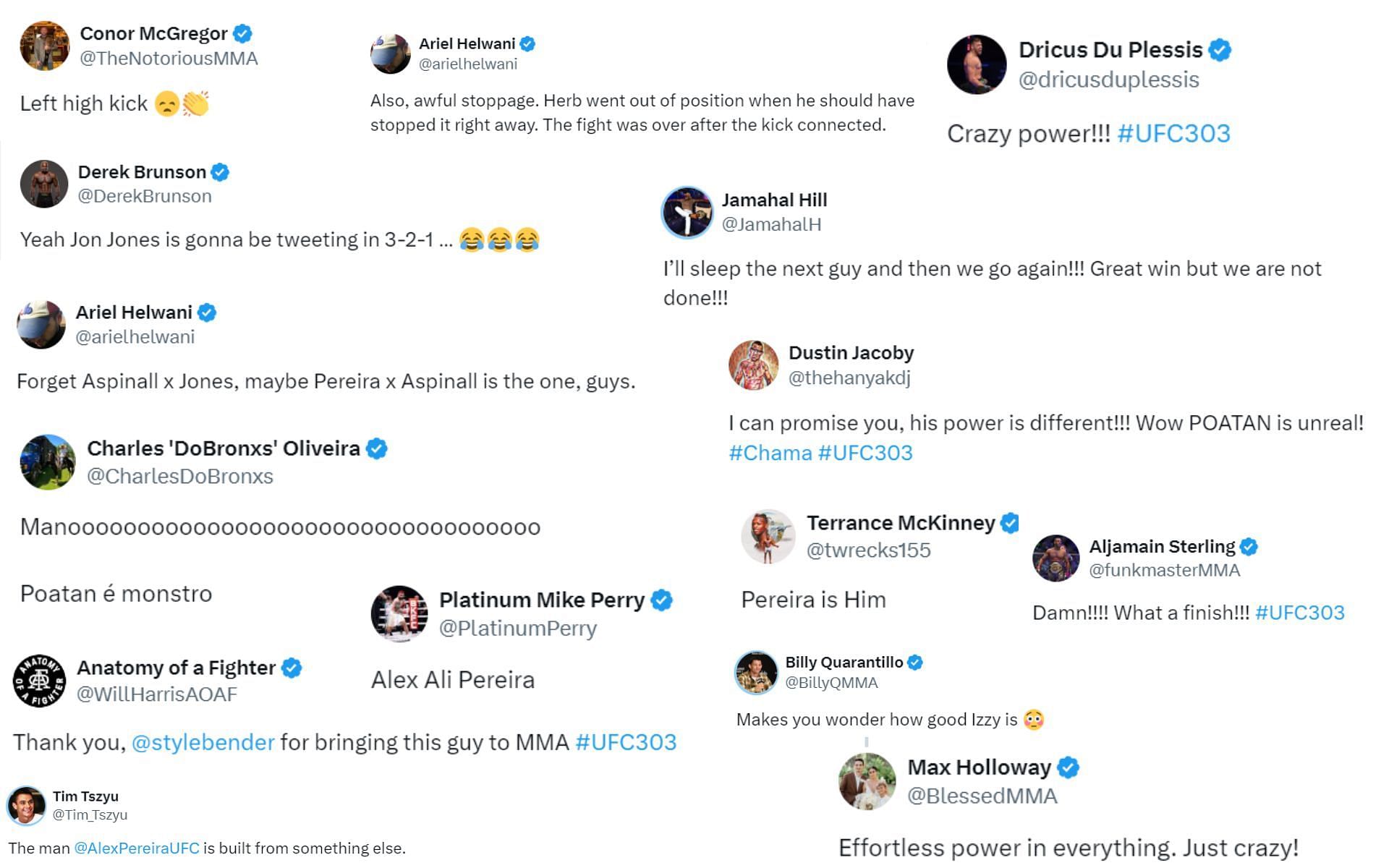 Pros react to Alex Pereira&#039;s UFC 303 victory [Images from fighter accounts on X]