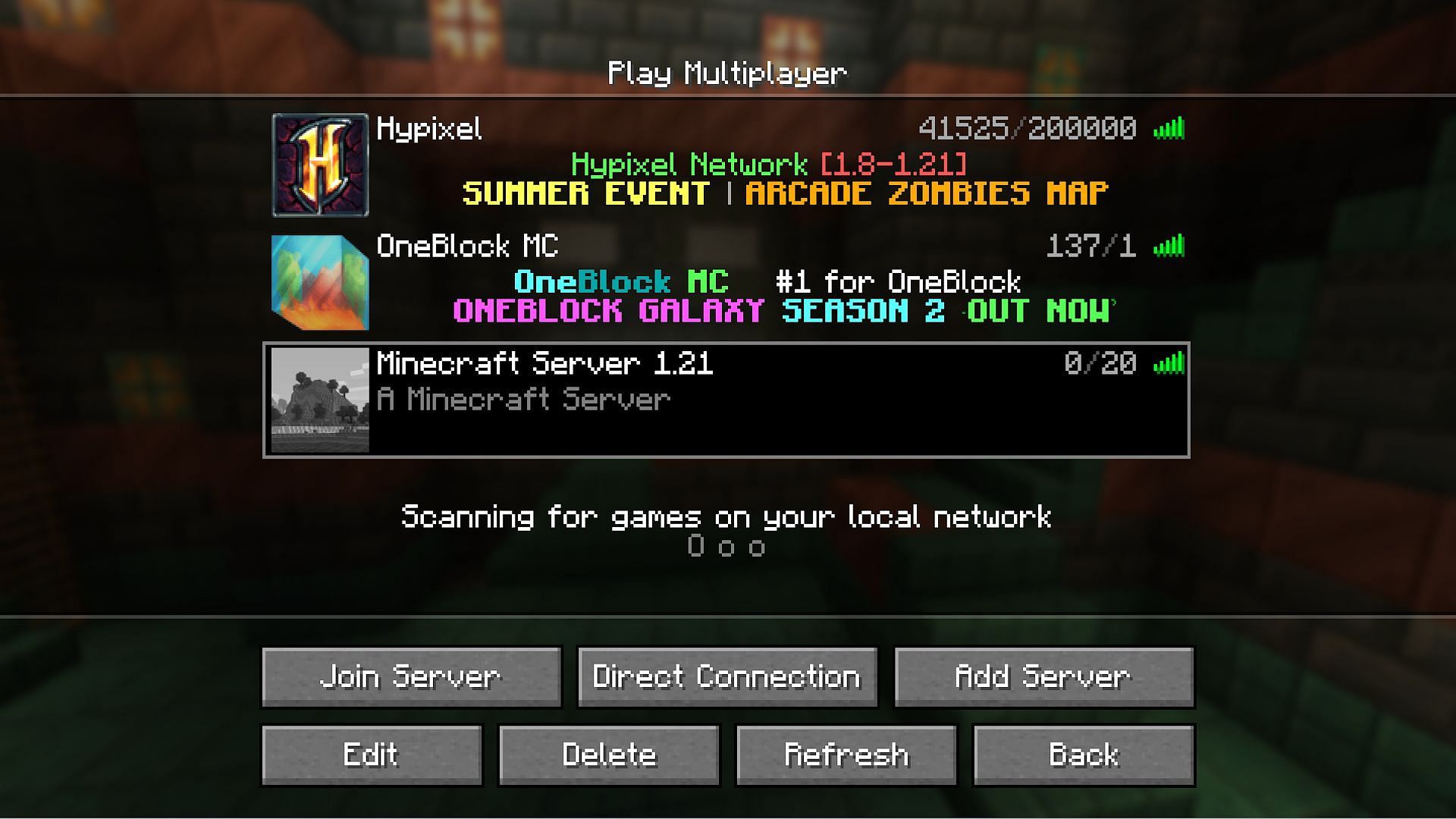 A private server on the list of servers (Image via Mojang)