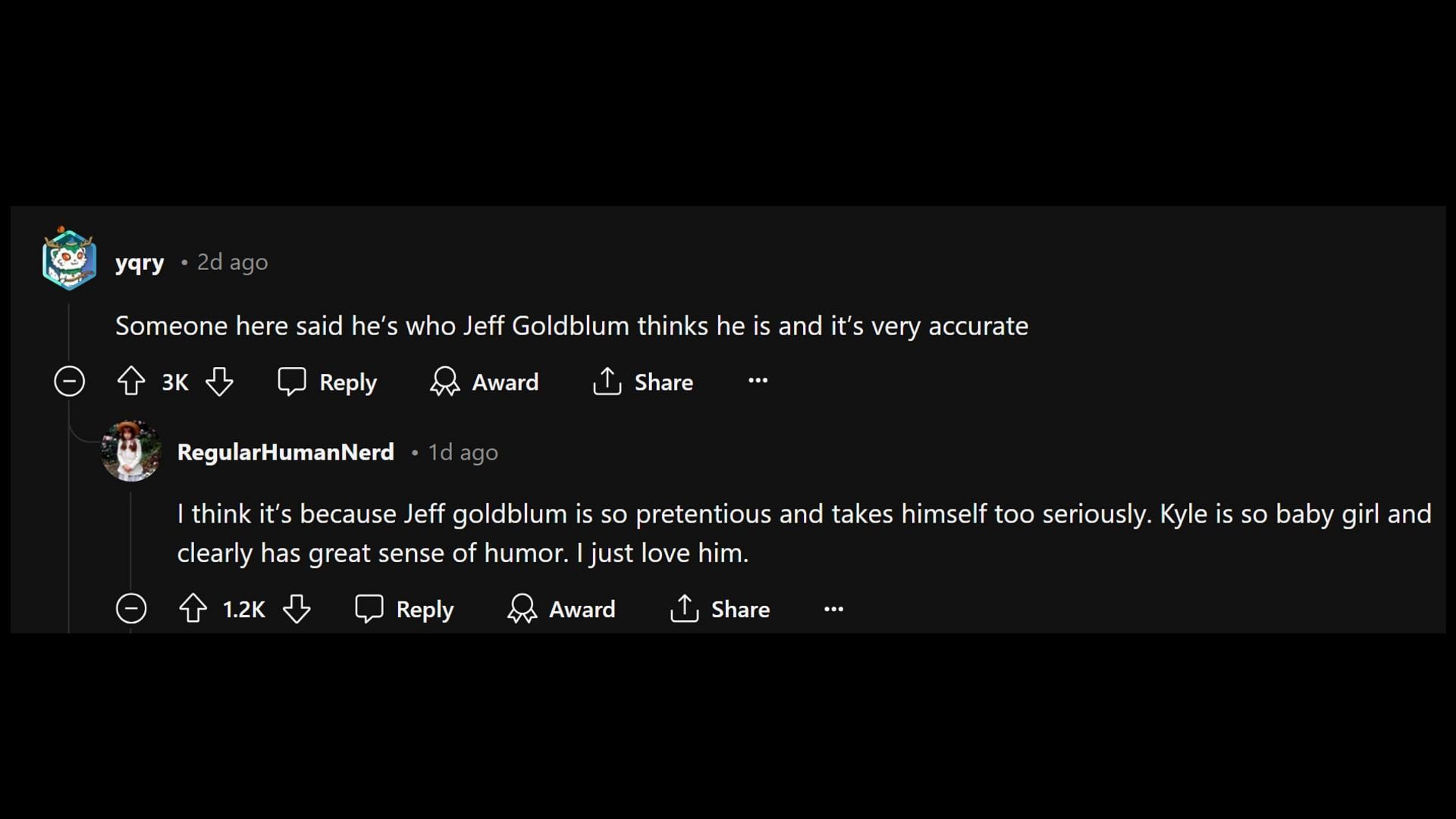 Kyle MacLachlan was also compared to Jeff Goldblum on Reddit (Image via Reddit/r/Fauxmoi)
