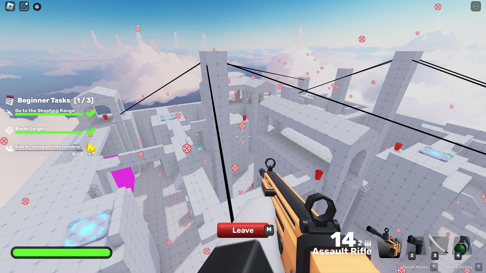 You can use the Shooting Range to practice your aim (Image via Roblox)