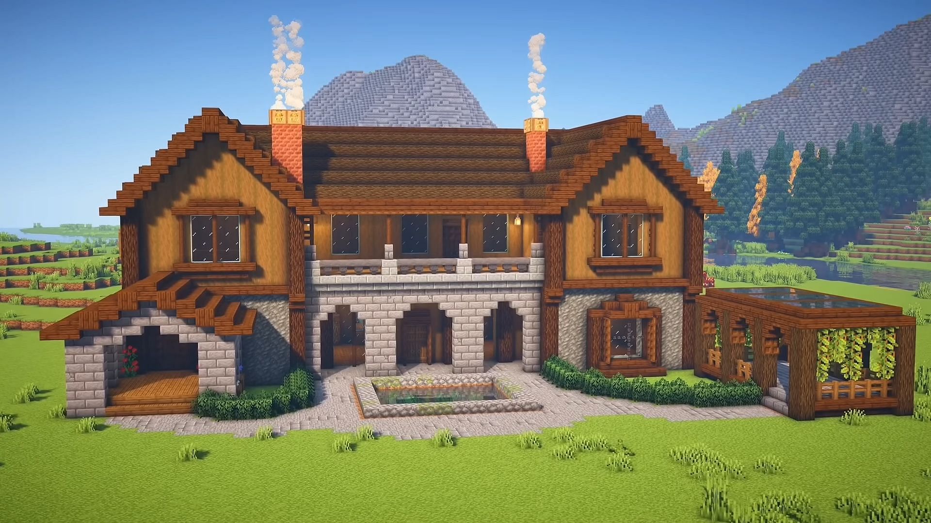 A wooden mansion (Image via YouTube/Lex The Builder)