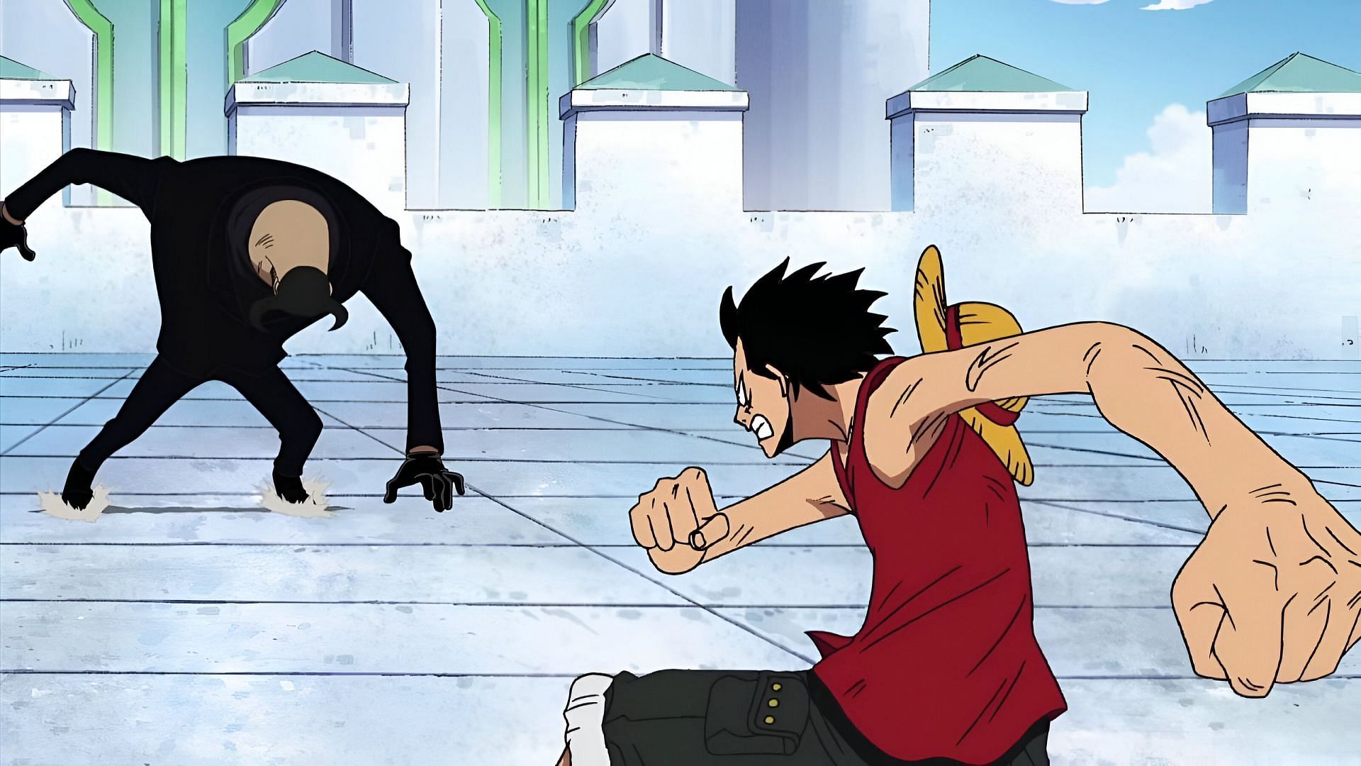 Luffy beating Blueno with his second gear transformation (Image via Toei Animation)