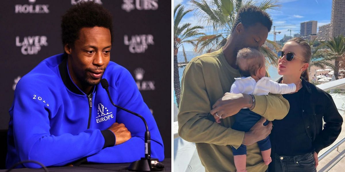 Gael Monfils with wife Elina Svitolina and daughter Skai (Sources: Getty (L), @iamgaelmonfils on Instagram)