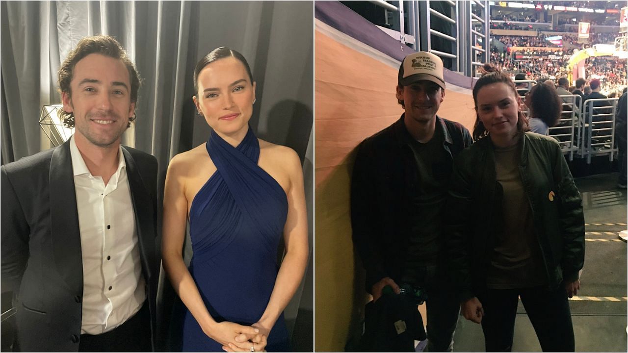 Ryan Blaney and Daisy Ridley at the ESPY Awards in 2024 (left) and at the NBA game in 2017 (right). Image credits Blaney&rsquo;s X.