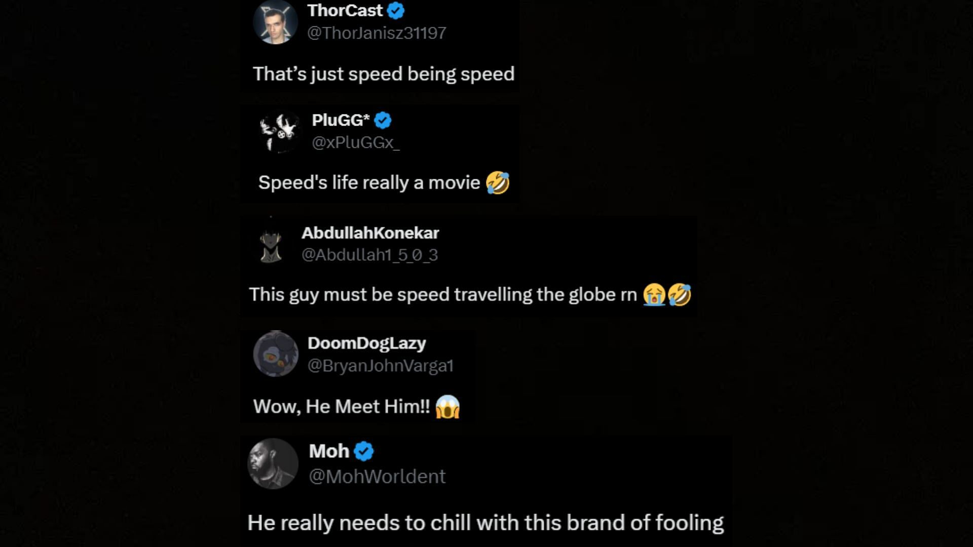 Fans react to IShowSpeed&#039;s interaction with TikTok creator Crawley_possessed (Image via DramaAlert/X and SpeedUpdates1/X)