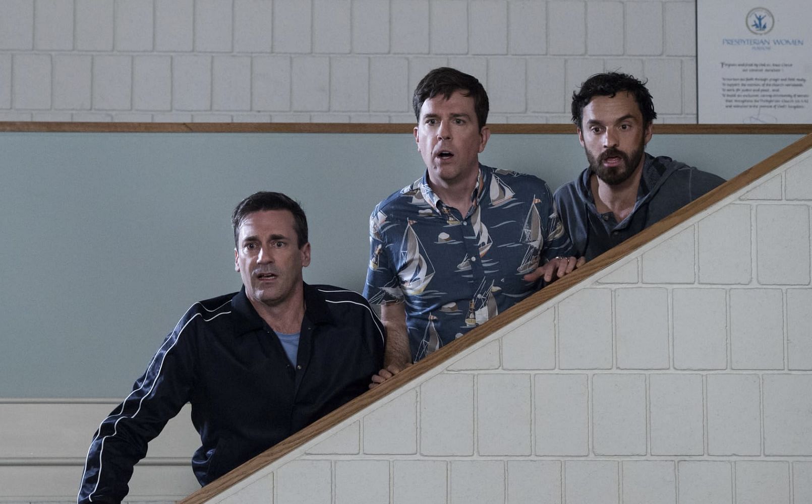 Jon Hamm, Ed Helms, and Jake Johnson (Image via IMDb)