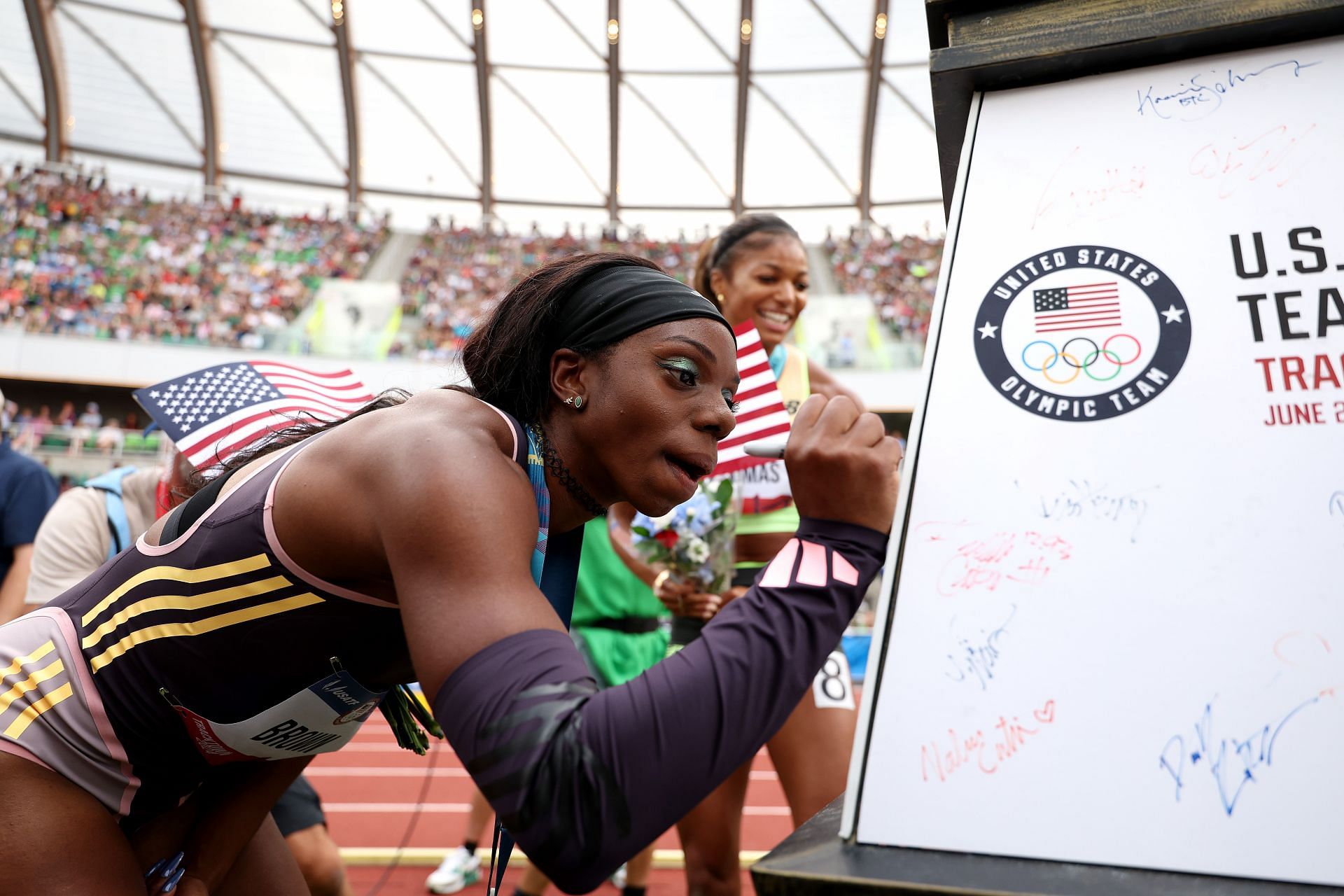 Brittany Brown at 2024 U.S. Olympic Team Track &amp; Field Trials. (Photo by Christian Petersen/Getty Images)