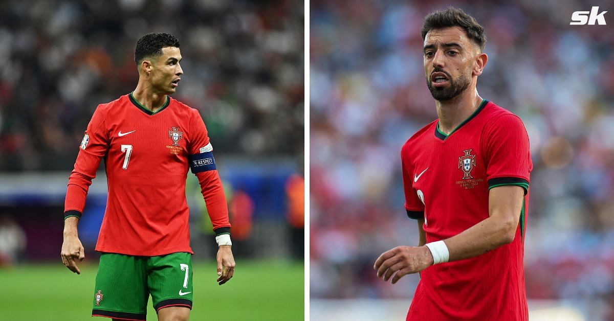 Portugal internationals Cristiano Ronaldo (L) and Bruno Fernandes