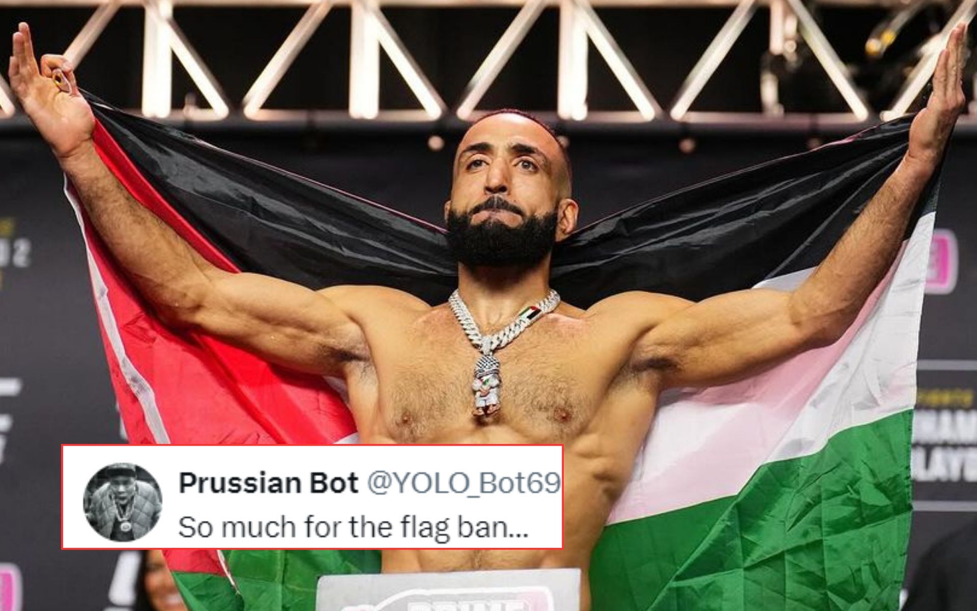 Belal Muhammad with showcasing his Palestinian heritage. [Image courtesy @bullyb170 on Instagram]