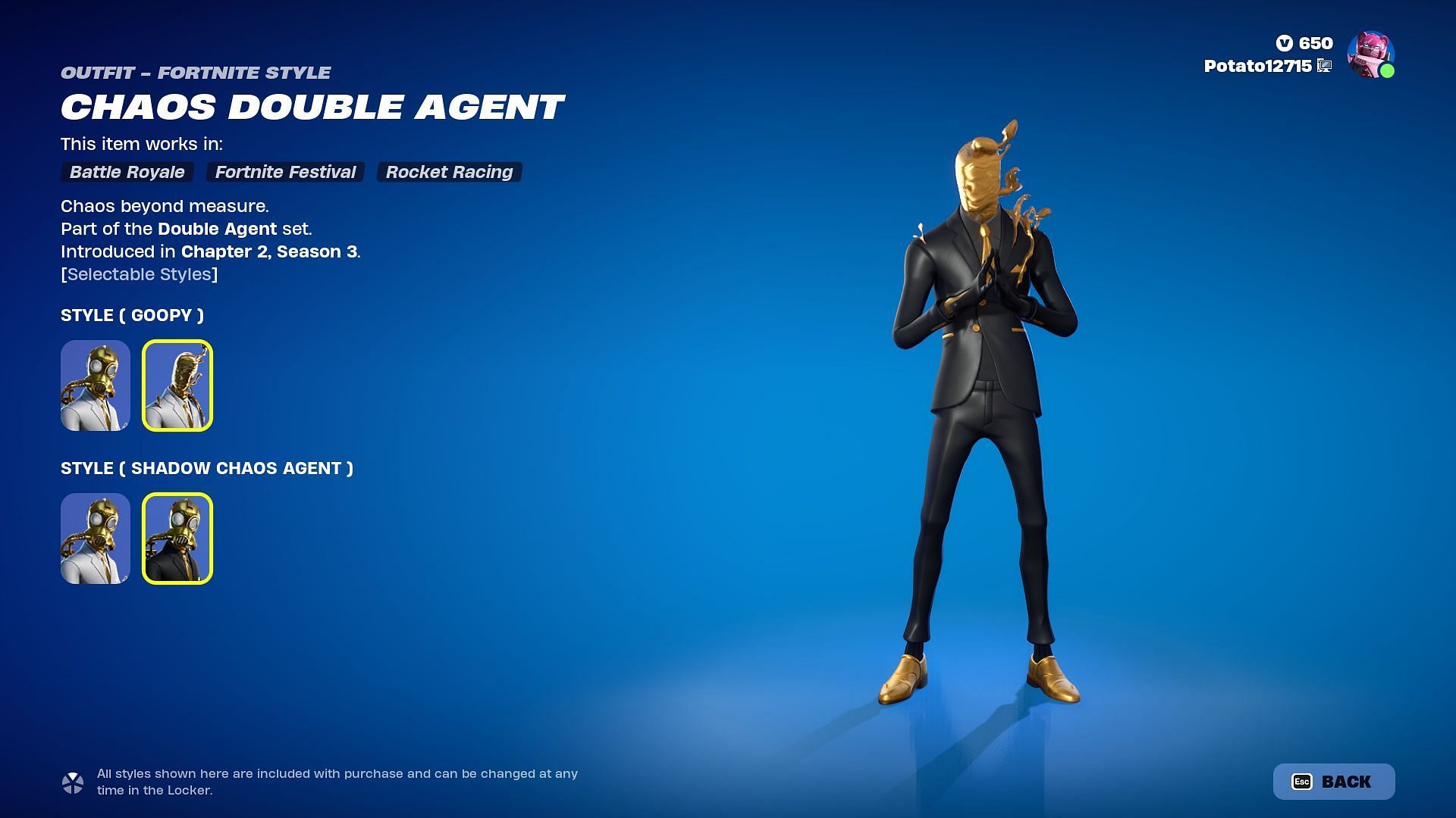 The Double Agent skins are now in Fortnite (Image via Epic Games)