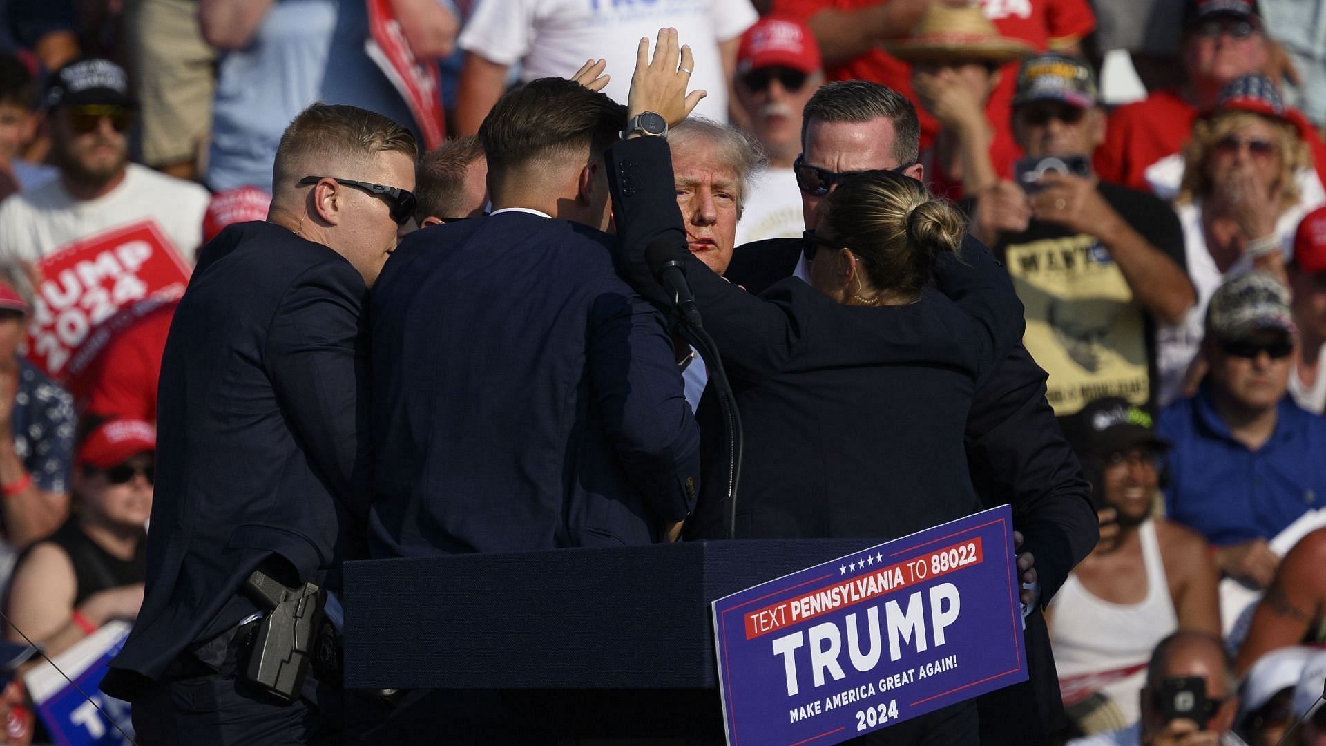 Former U.S. President Donald Trump shot at during a campaign rally in Butler, Pennsylvania (Photo by Jeff Swensen/Getty Images)