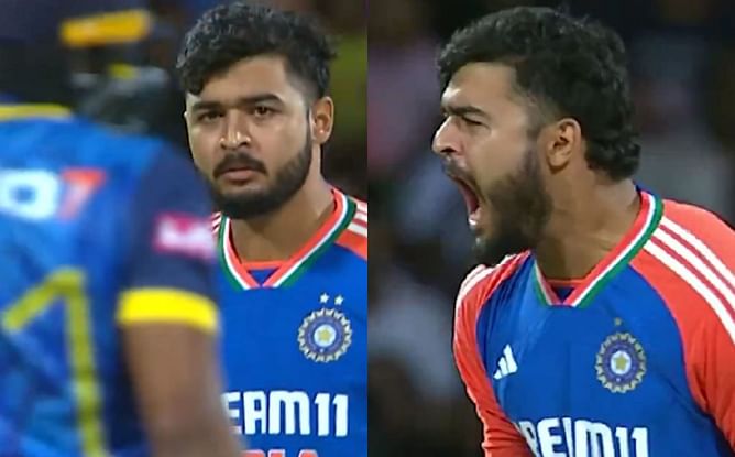 [Watch] Riyan Parag celebrates passionately after picking up his maiden international wicket during 1st IND vs SL T20I