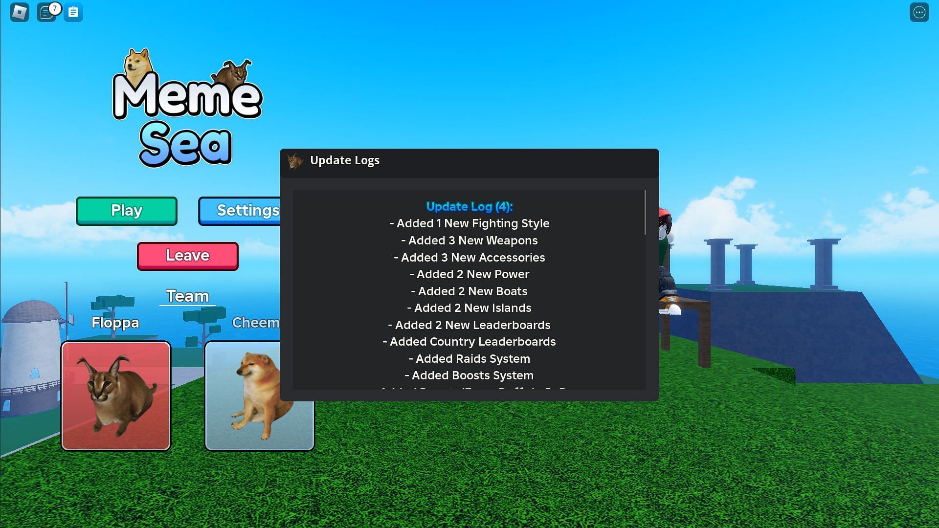 In-game update log (Image via Roblox)