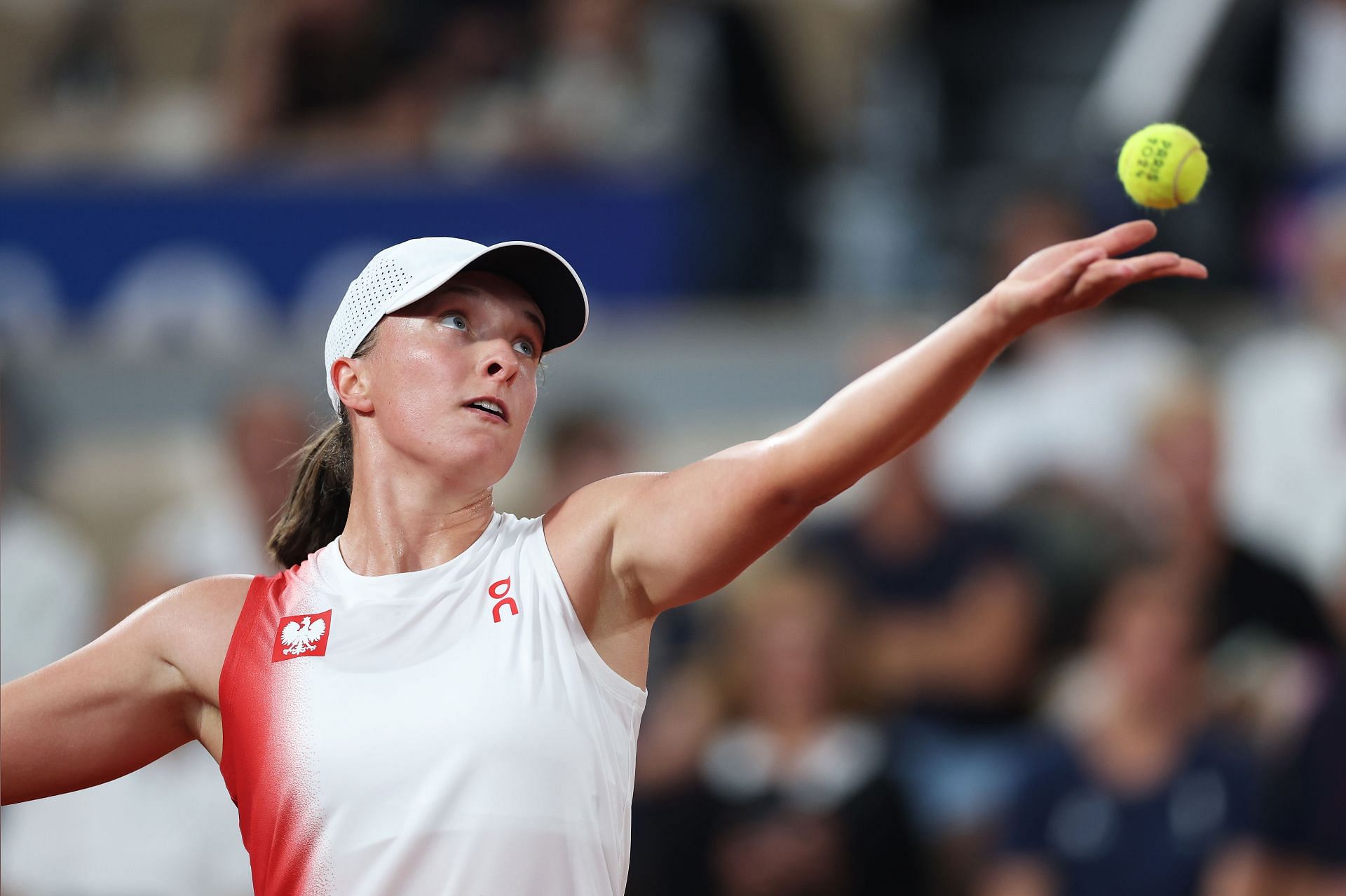 Tennis - Olympic Games Paris 2024: Day 1 - Source: Getty Swiatek hitting a backhand at the 2019 Prague Open