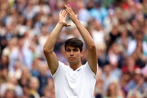 Carlos Alcaraz after defeating Daniil Medvedev in the Wimbledon semifinals