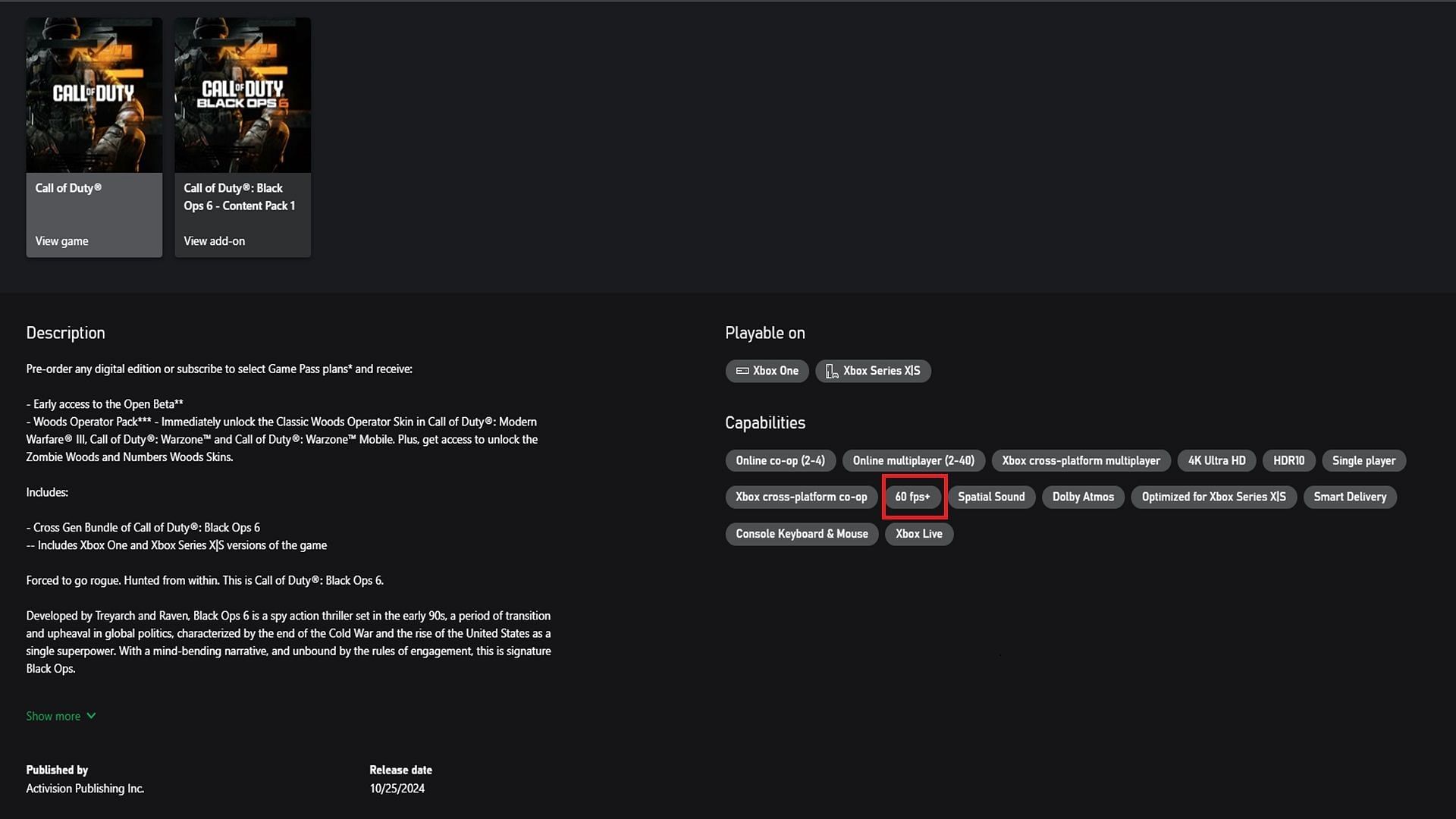 Black Ops 6 Xbox Games Store page (Image via Microsoft)