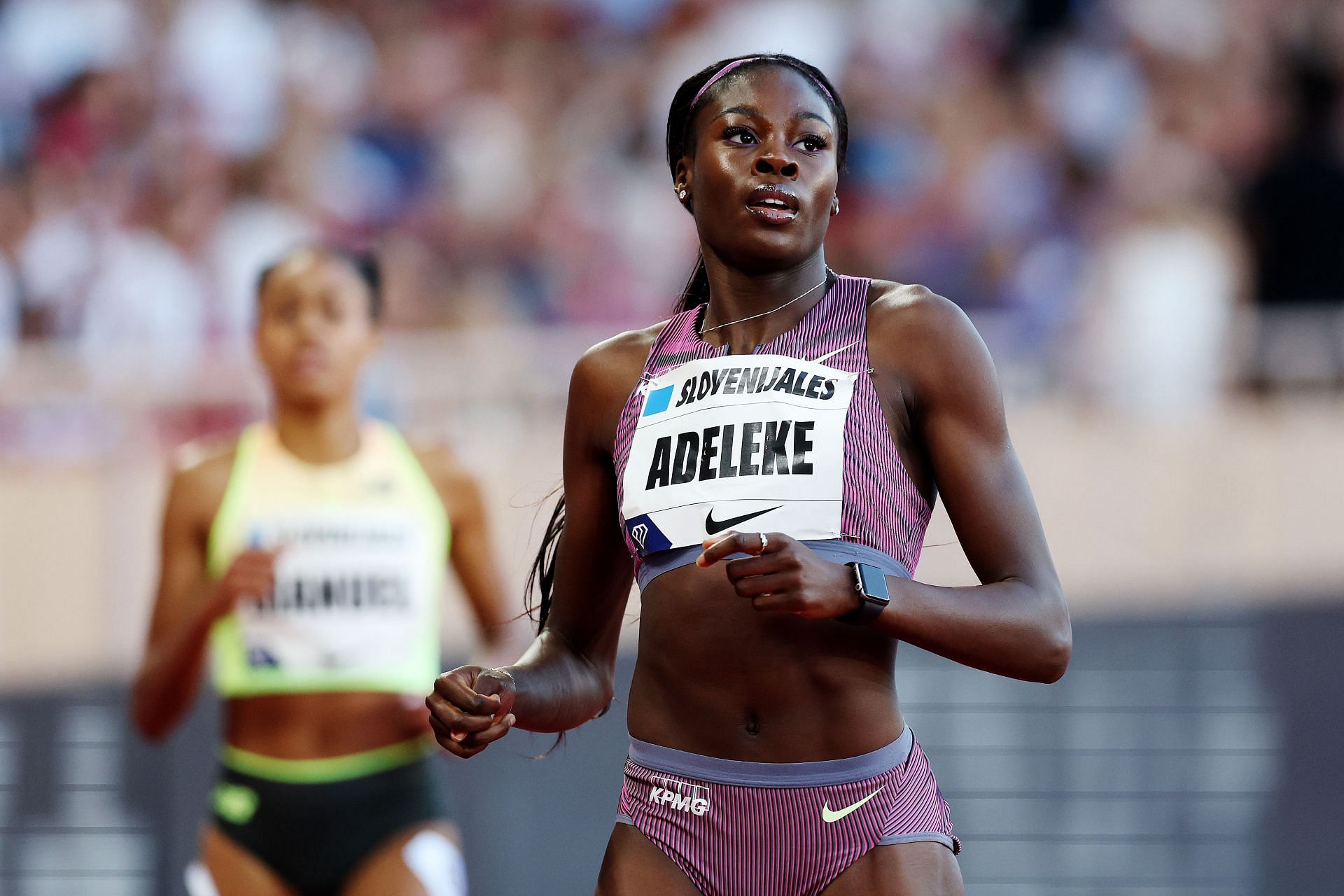 Rhasidat Adeleke reacts after the Women&#039;s 400m race during the 2024 Diamond League - Herculisin Monaco, Monaco. (Photo by Getty Images)