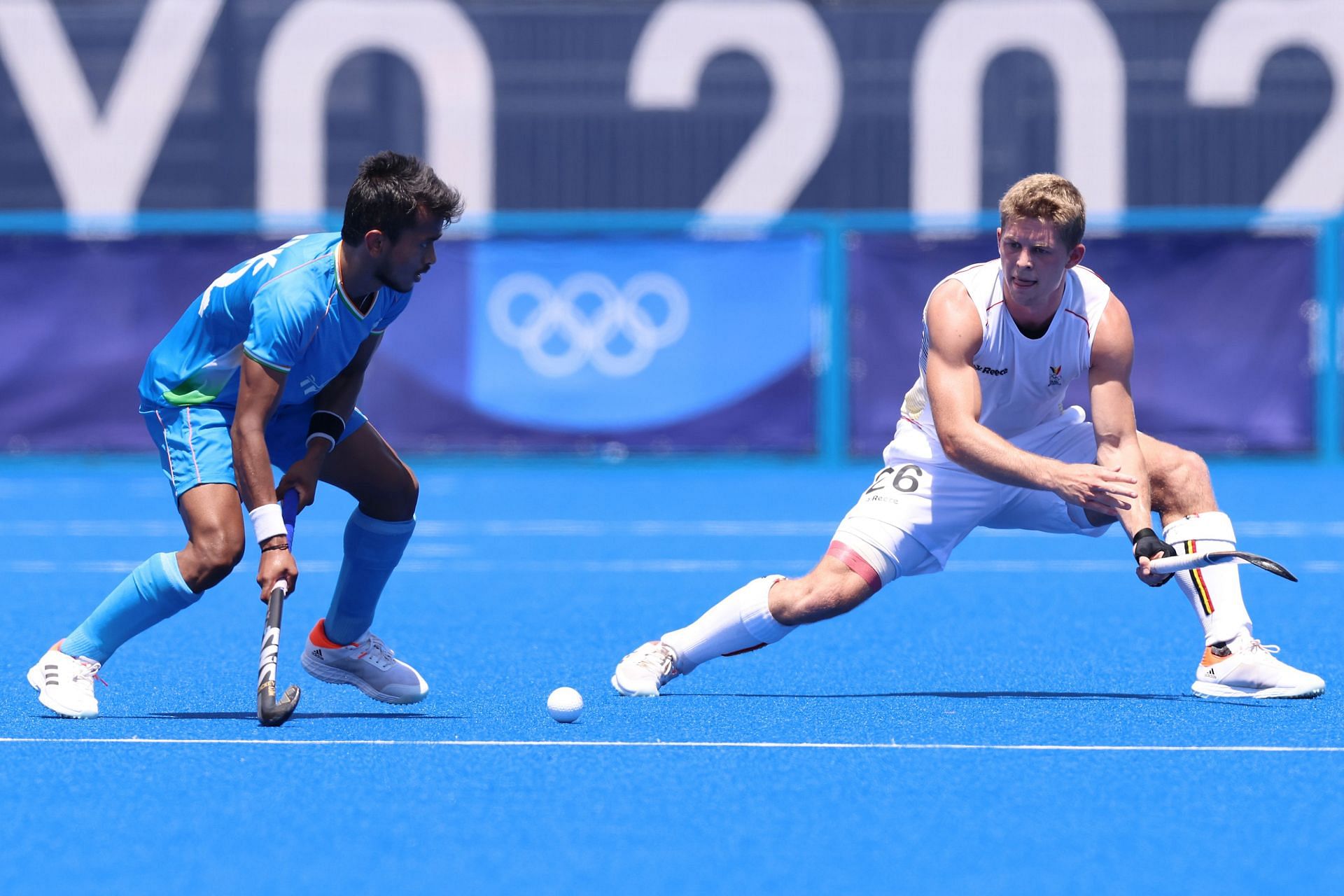 Vivek in action against Belgium at the Olympic Games