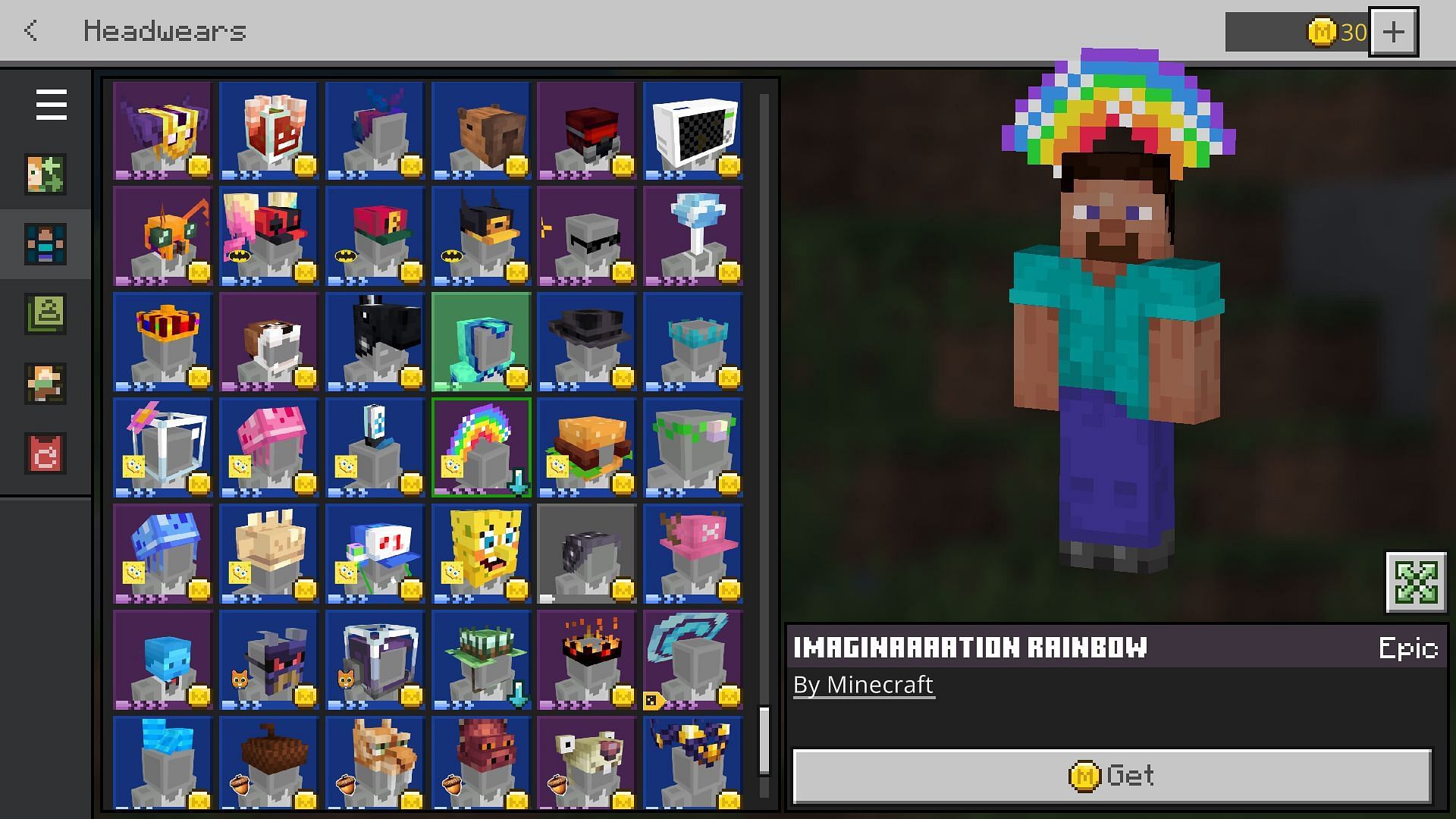 The Imaginaaaation Rainbow headgear can be accessed for free via Bedrock&#039;s dressing room (Image via Mojang)