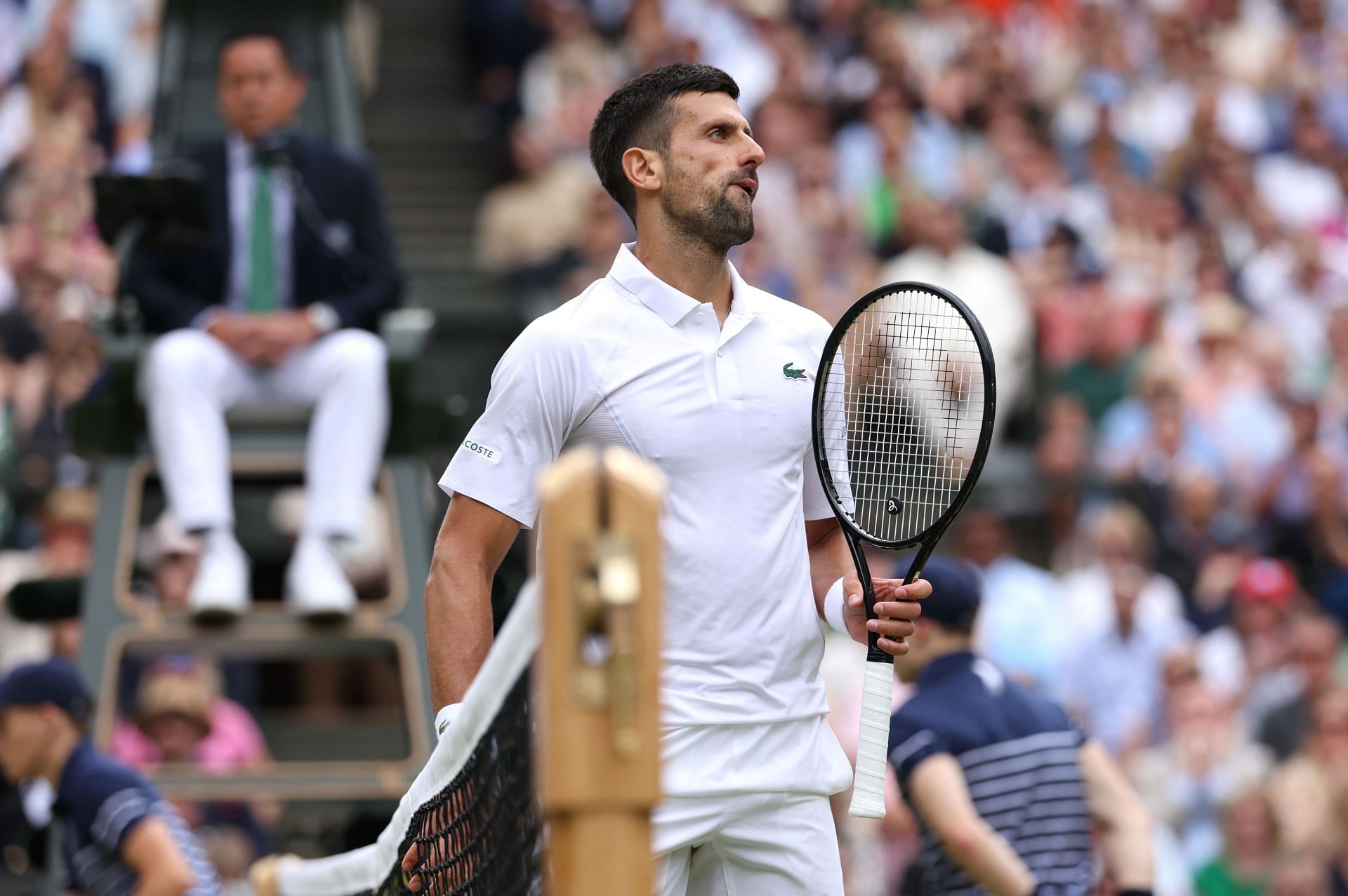 Novak Djokovic looks on during Wimbledon final