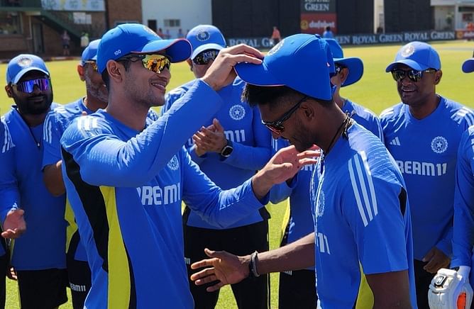 Sai Sudharsan receives his debut T20I cap from Shubman Gill ahead of second game against Zimbabwe