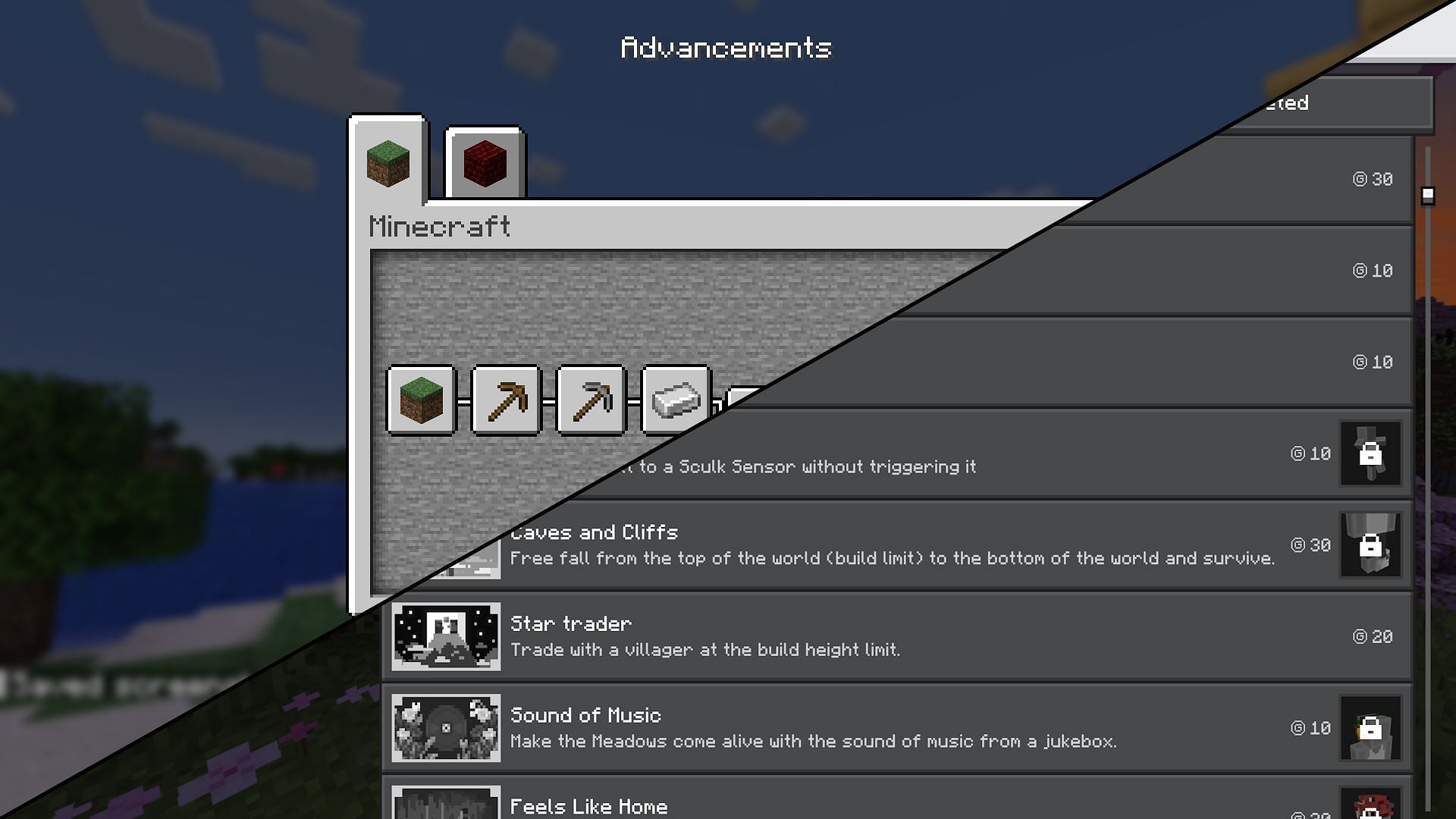 How Minecraft advancements and achievements compare (Images via Mojang)