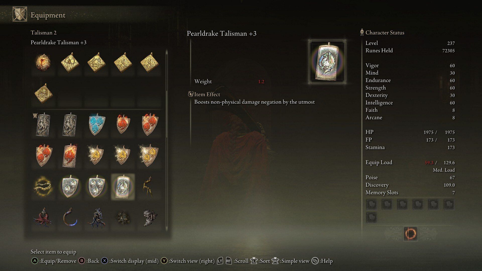 The Pearldrake Talisman +3 increases your defenses against non-physical damage (Image via FromSoftware)