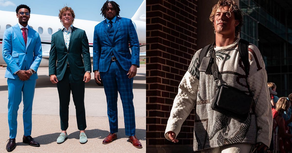 PHOTO: Ole Miss&rsquo; Jaxson Dart and Co. suit up in dashing outfits as they arrive at 2024 SEC Media days