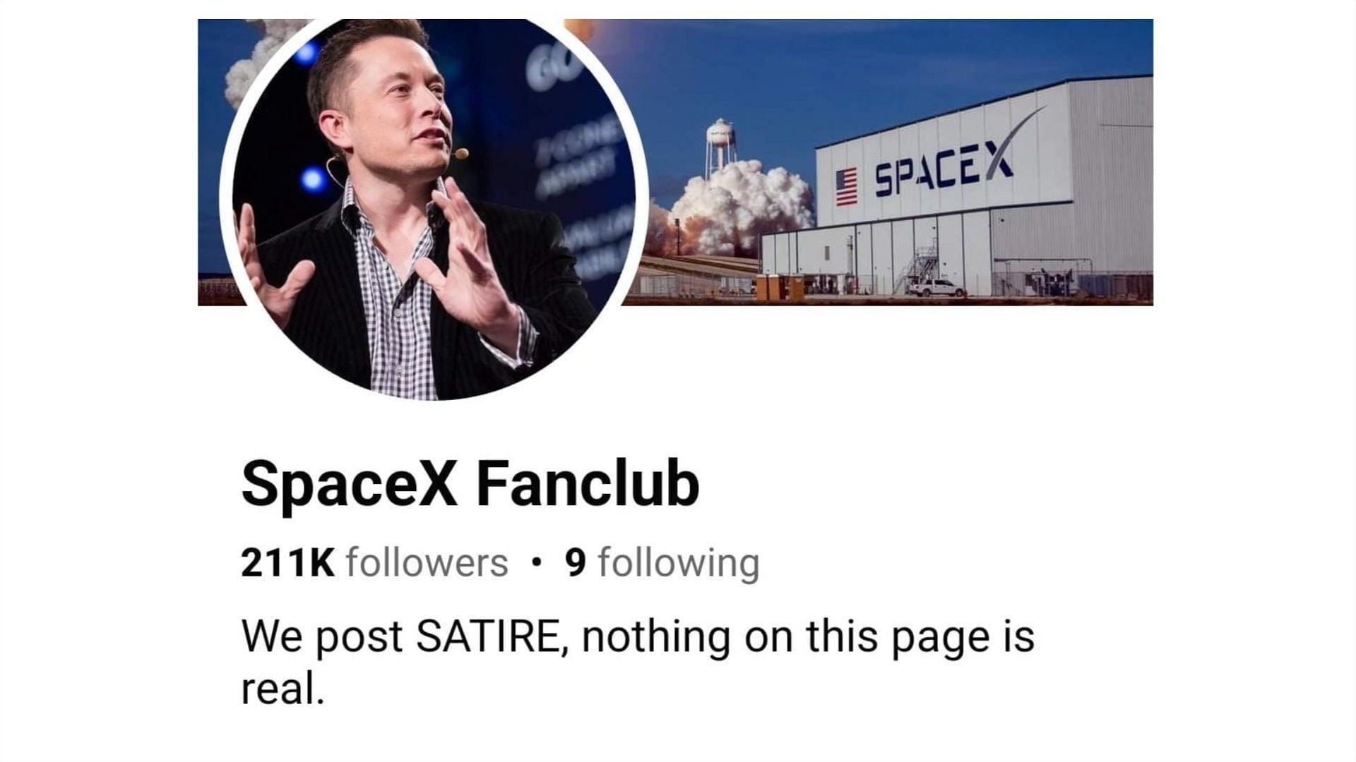 The Facebook Page that posts satire content, (Image via @SpaceX Fanclub/Facebook)