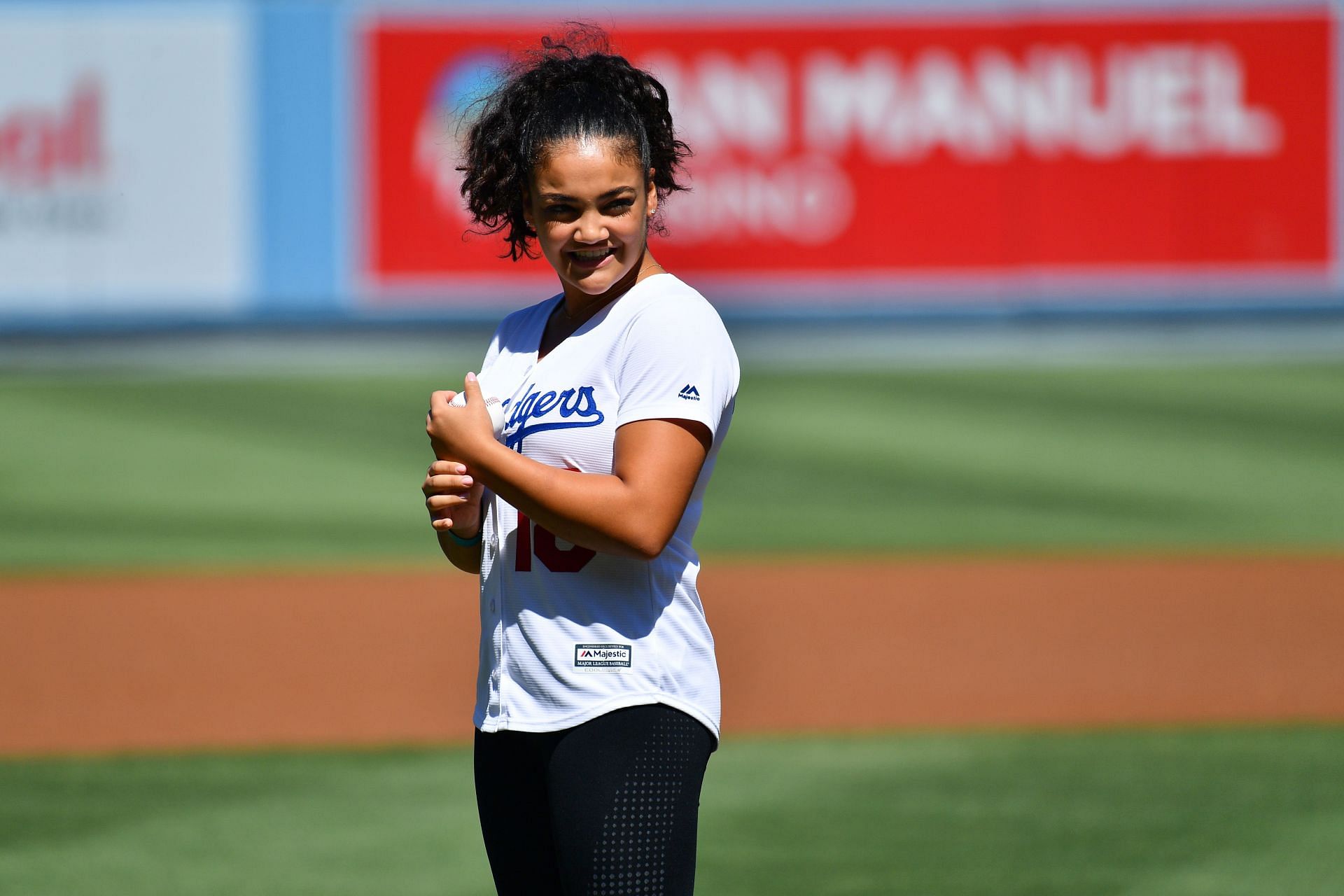 Laurie Hernandez during an MLB fixture (Source: Getty)