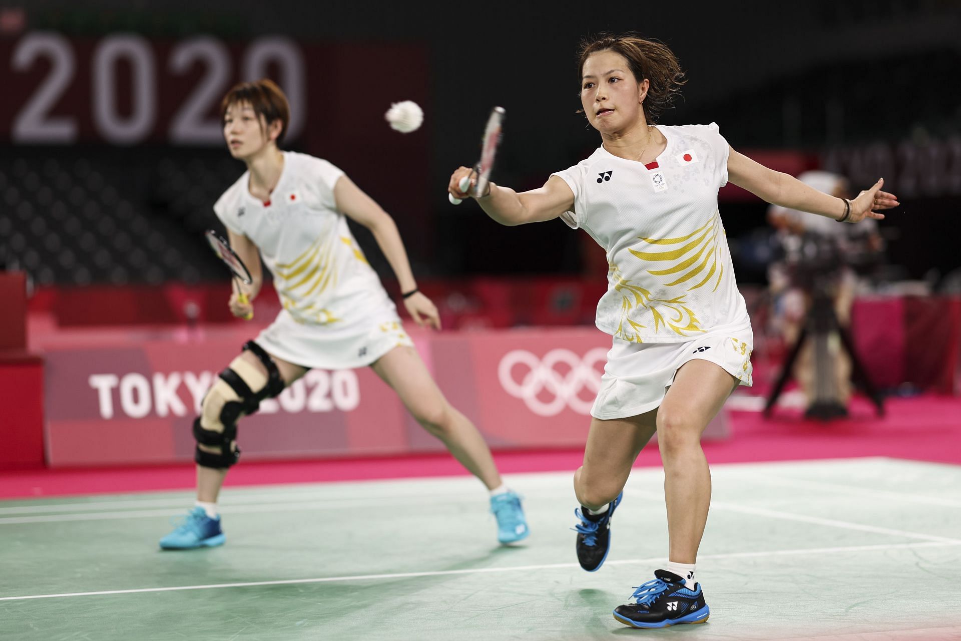 Team Japan competes against Team China during a Women&rsquo;s Doubles Quarterfinal match at the 2020 Olympic Games at Musashino Forest Sport Plaza in Chofu, Tokyo, Japan. (Getty Images)