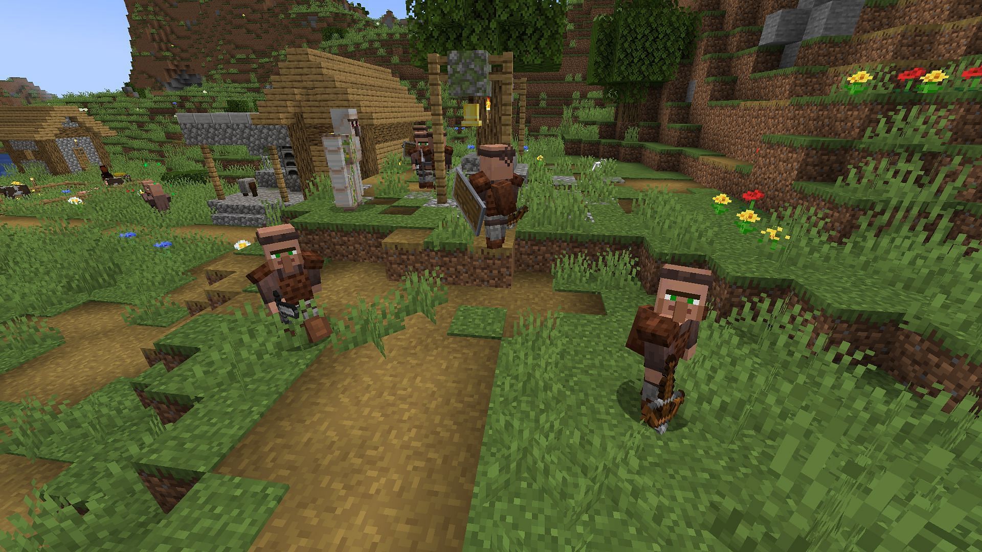 Armed villagers patrolling a village (Image via Mojang)