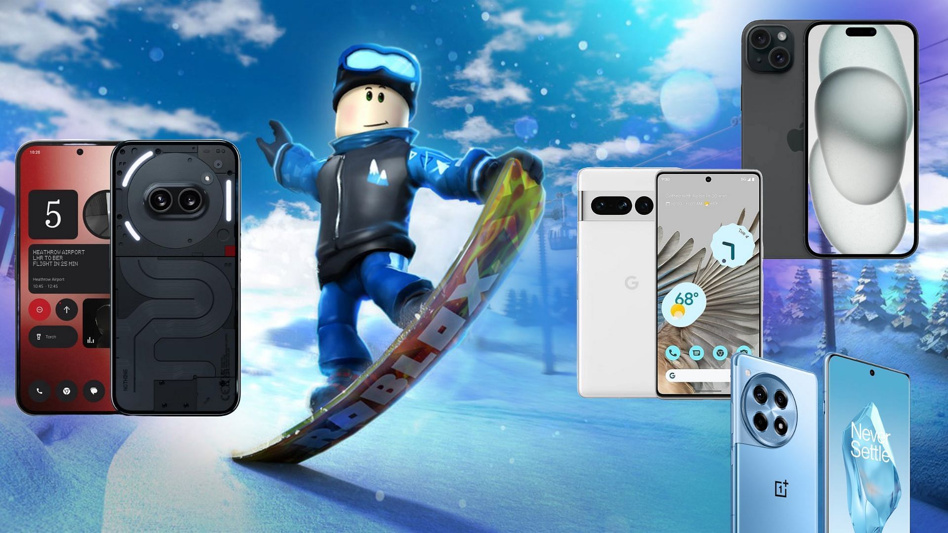 The best phones to play Roblox (Image via Google, Amazon, Nothing, Apple, Xbox, OnePlus)