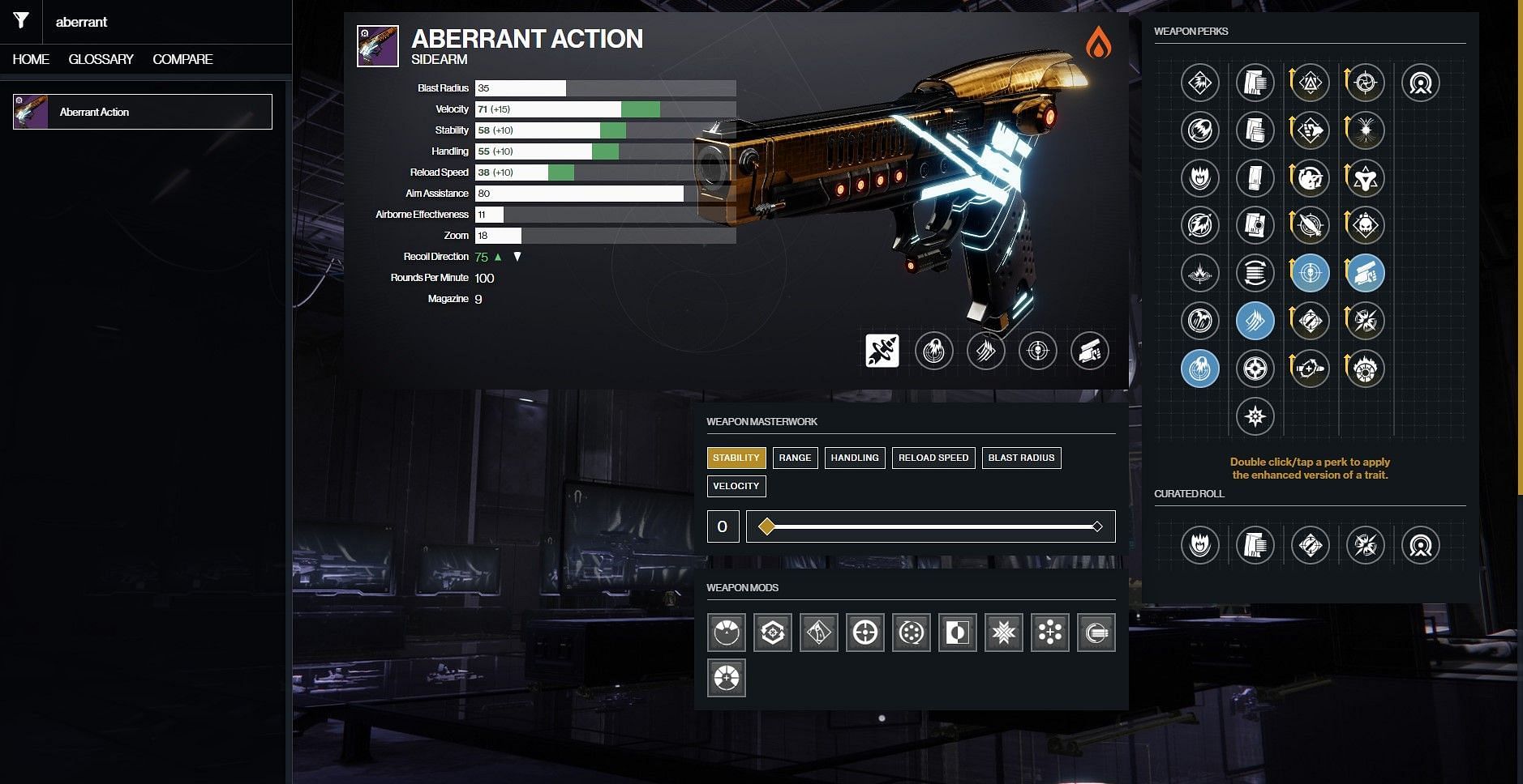 Aberrant Action PvP god roll (Image via Bungie || D2Gunsmith)