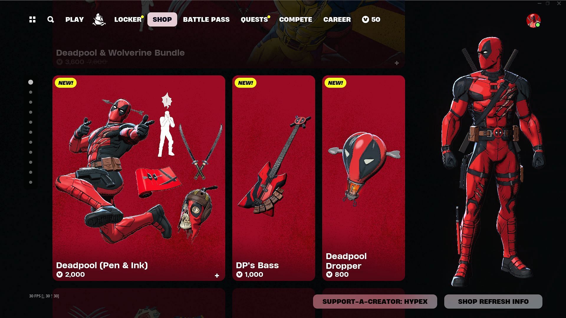 You can't purchase the Deadpool (Pen & Ink) skin in Fortnite separately (Image via Epic Games)