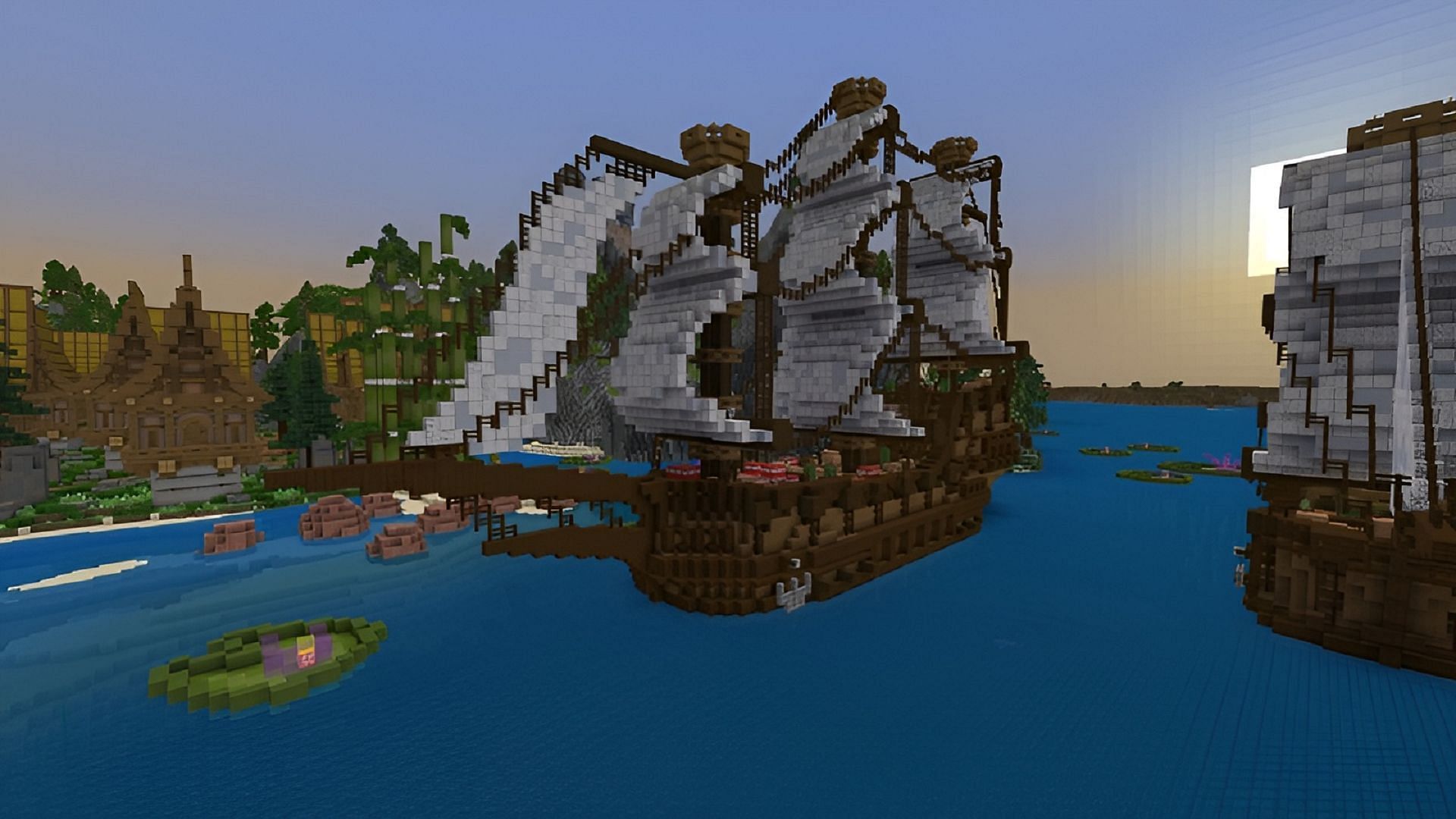 Take to the seas and hunt for treasure in this survival spawn (Image via Street Studios/Mojang)