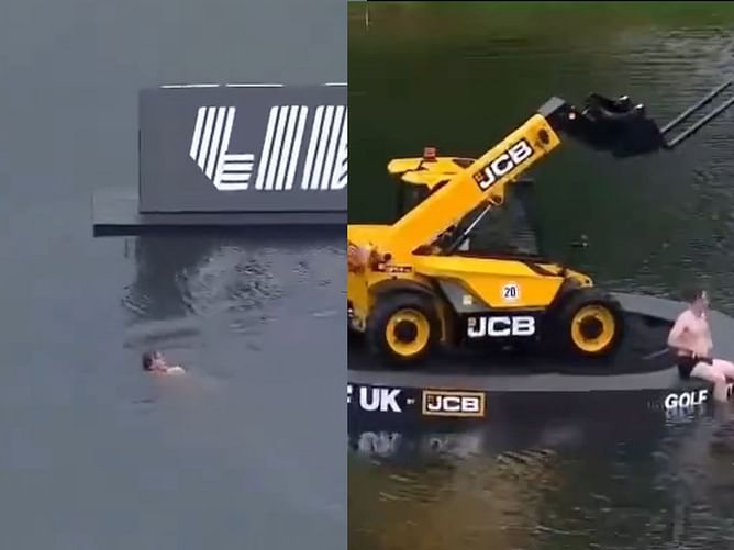 Fan jumps in water hazard at LIV Golf UK, commentators dub him the 'first' of many