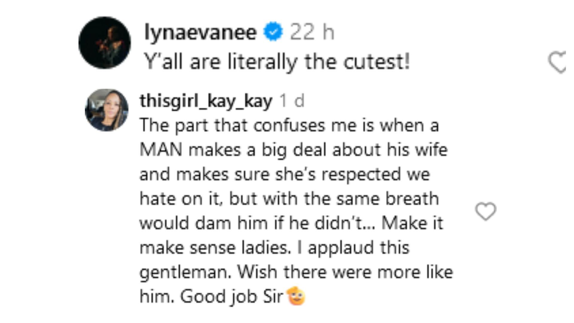 Fans defended Lee for supporting his wife (Image via Instagram / @lynaevanee / @thisgirl_kay_kay)