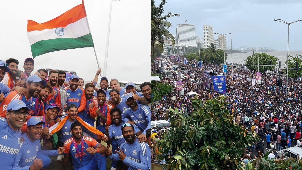  मुंबई की सड़कों पर उतरी लाखों की भीड़, वानखेड़े स्टेडियम में भव्य कार्यक्रम (PC: Emmanual Yogini The Hindu)