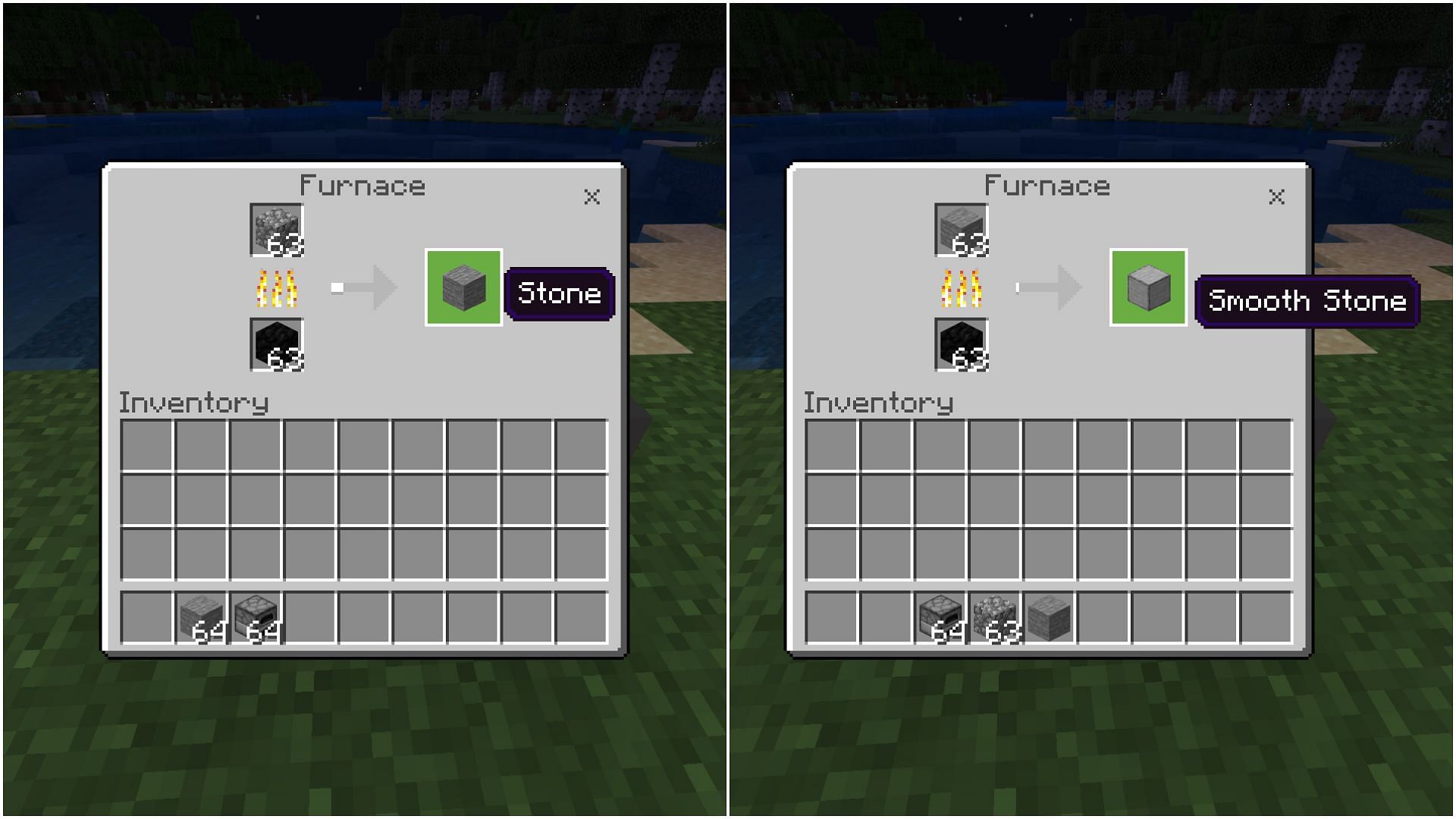 Smelt cobblestone to get regular stone, then smelt regular stone to get smooth stone (Image via Mojang Studios)