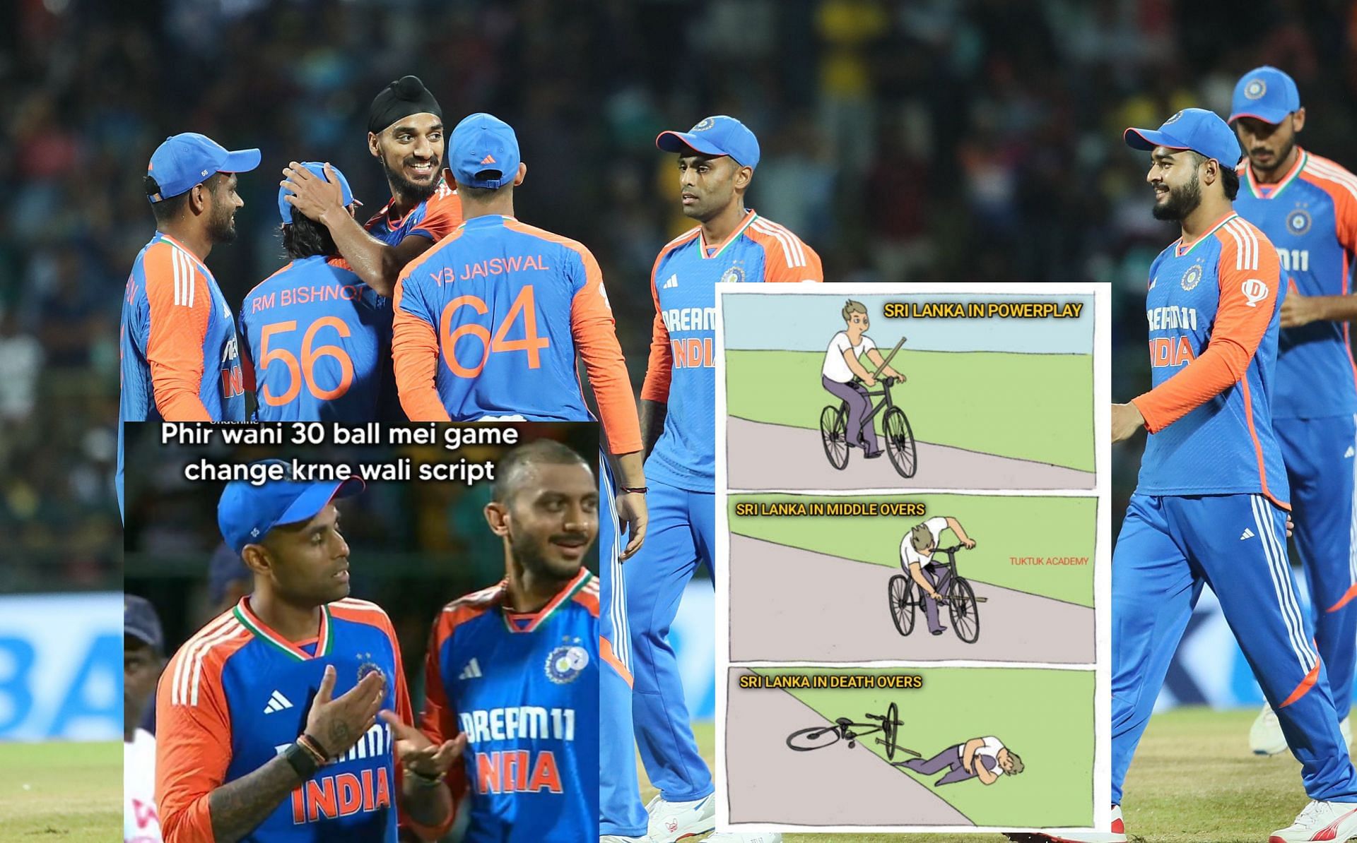 Fans react after 1st innings on Sunday. (Image: BCCI, cricket_ki_diwani/Instagram, TukTuk_Academy/X)