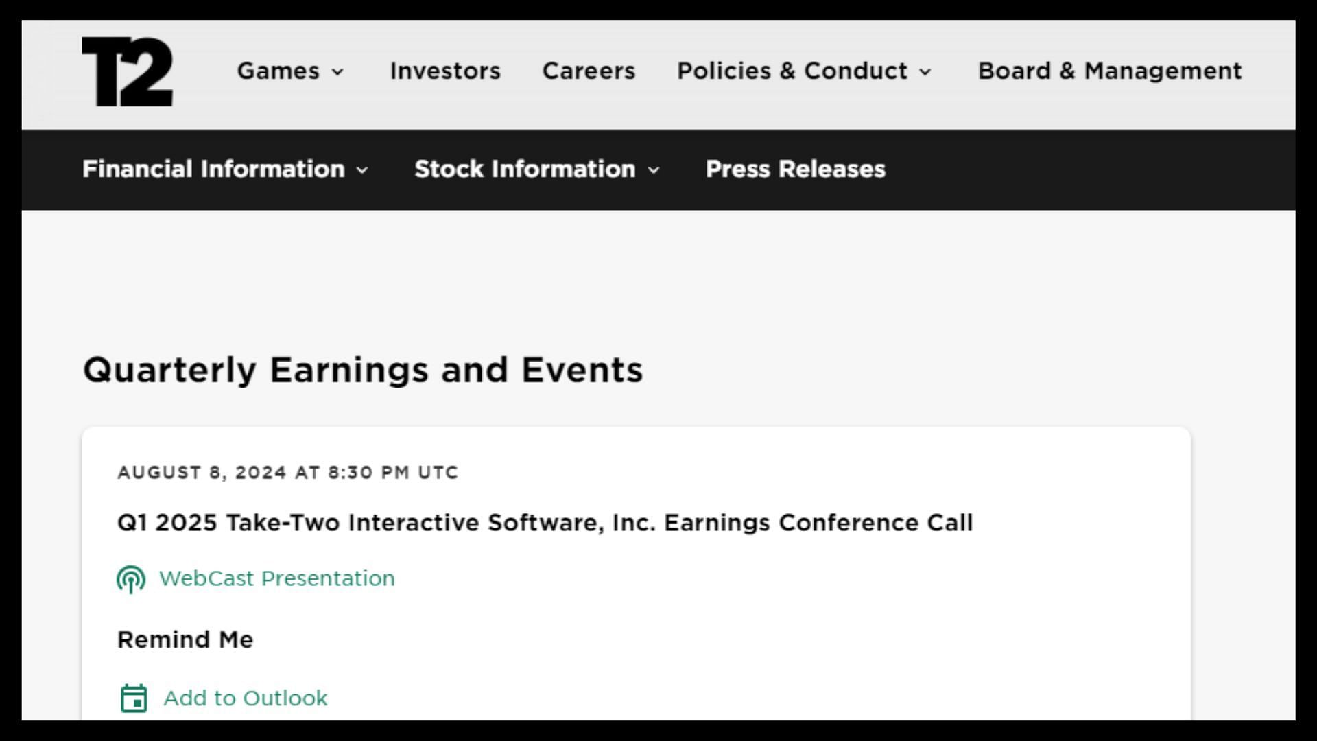 Take-Two&#039;s next earnings call will be held on August 8, 2024 (Image via take2games.com)