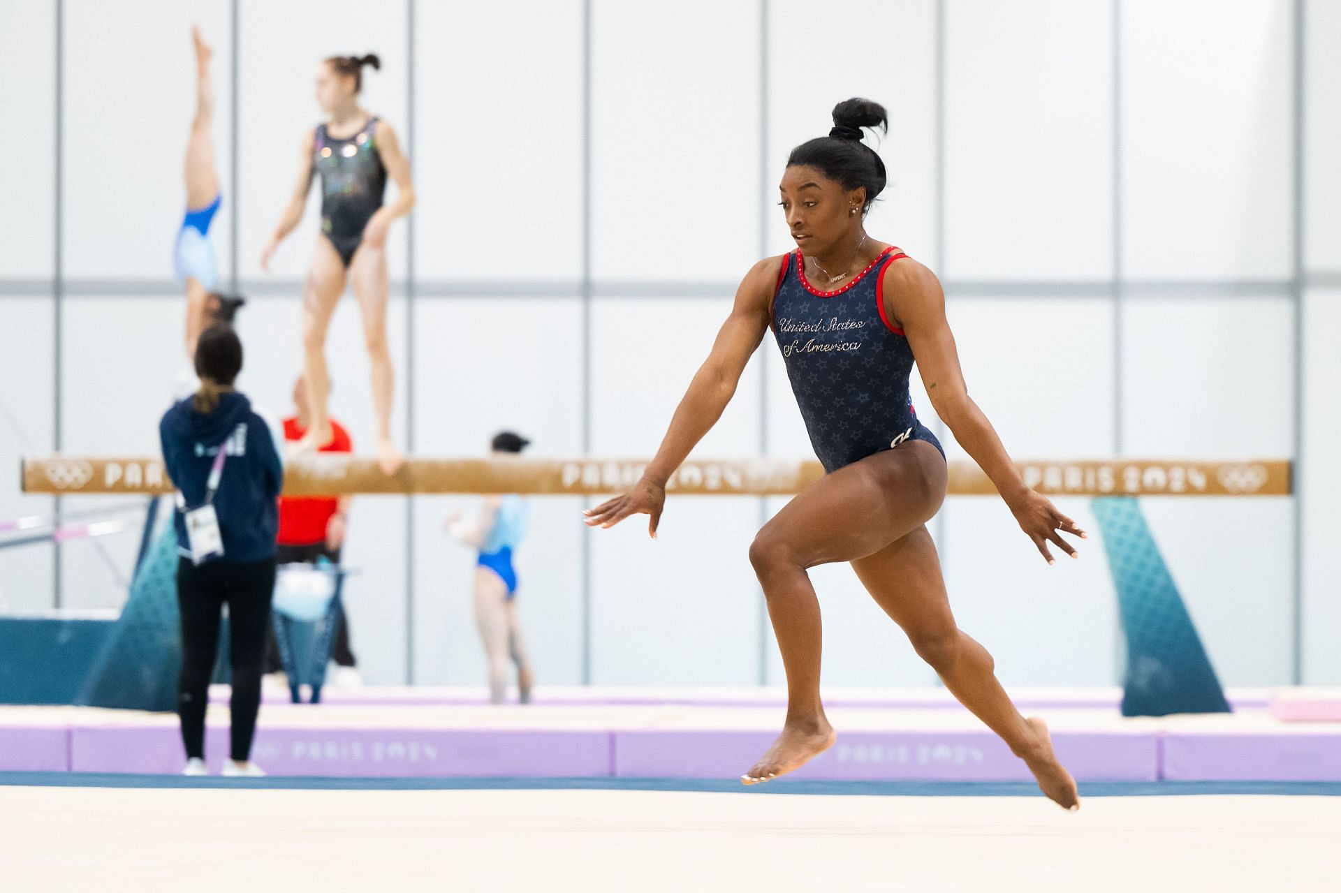 Simone Biles during a training session at Paris Olympics [Image Source: Getty]