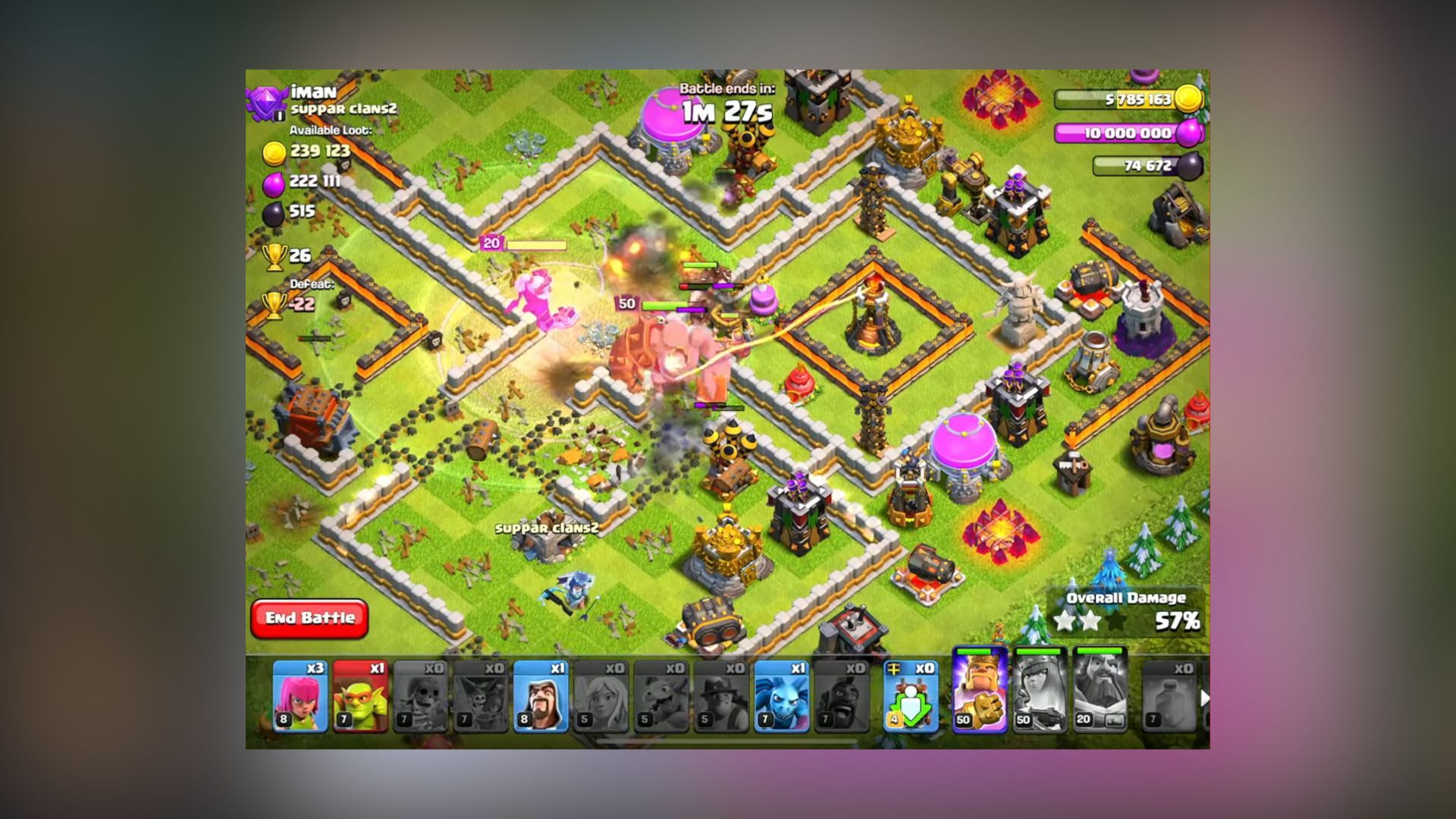 Once the Miner reaches the base core, use Hog Riders from the opposite direction (Image via SuperCell)