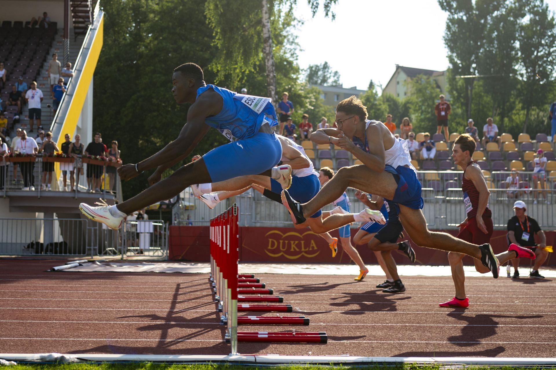 Athletes compete in Men 110m Hurdles at the European Athletics U18 Championships 2024. (Photo by Jurij Kodrun/Getty Images for European Athletics)