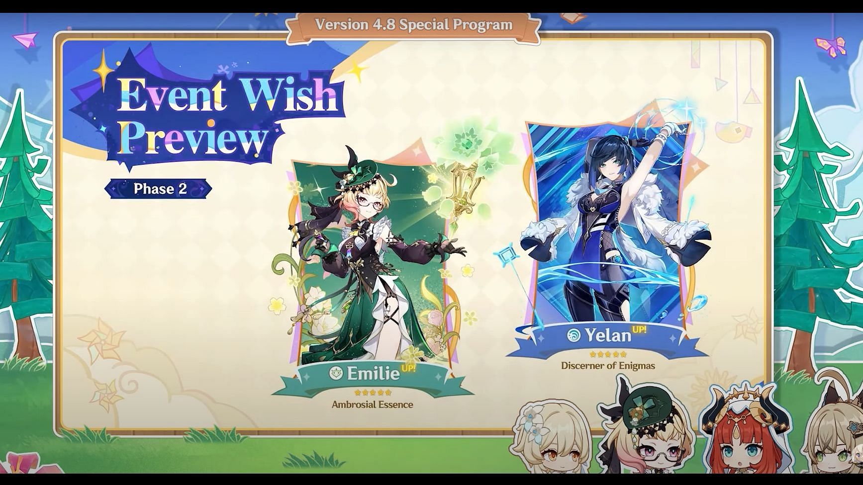 Emilie and Yelan will have their banners in Phase 2 of 4.8 (Image via HoYoverse)