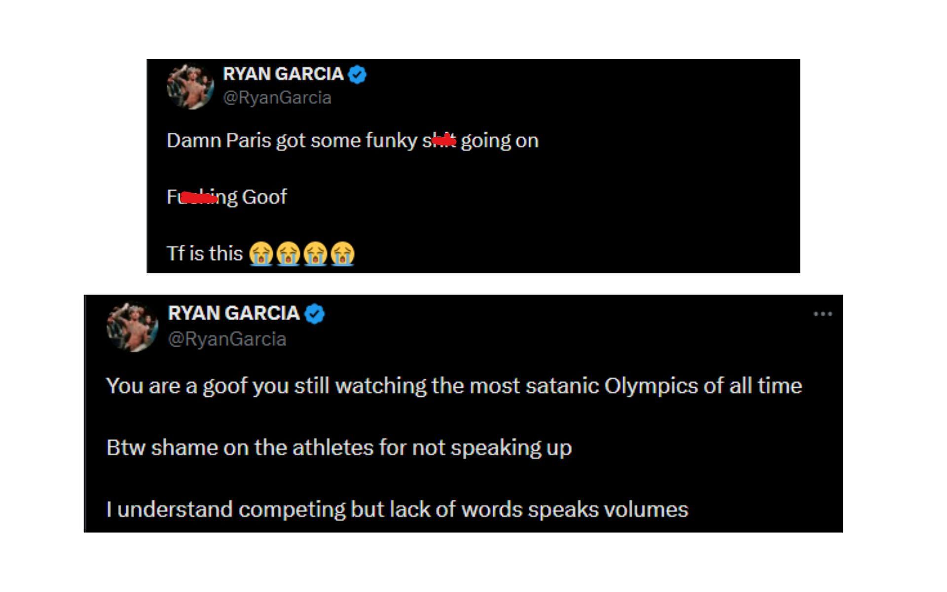 Garcia&#039;s tweets regarding 2024 Paris Olympics opening ceremony [Image courtesy: @RyanGarcia - X]