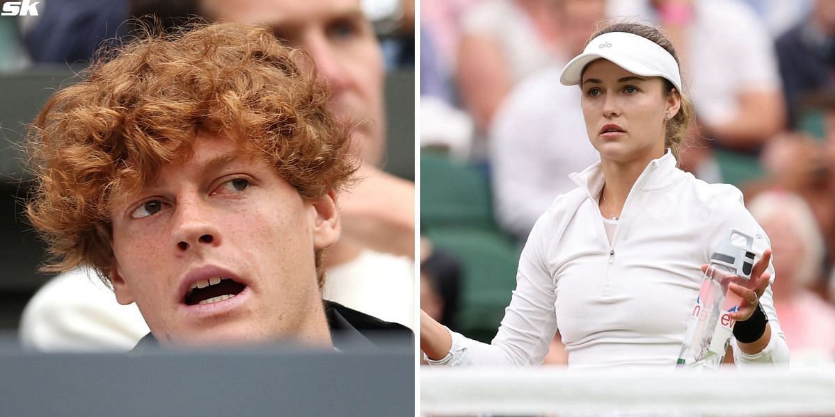 Anna Kalinskaya in tears, boyfriend Jannik Sinner cuts a sorry picture (Source: Wimbledon)