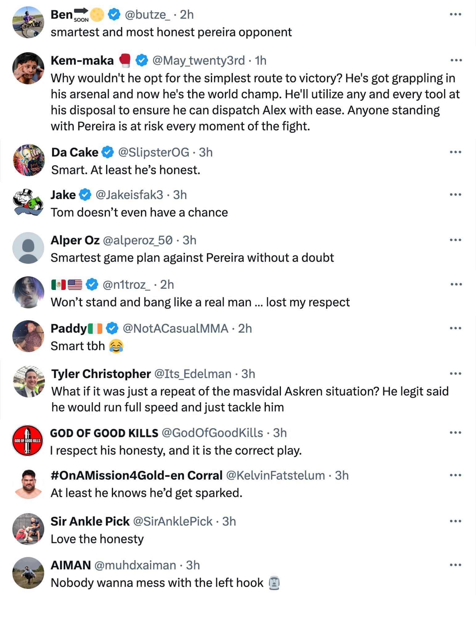 Fans react to Tom Aspinall comedically giving his thoughts on a hypothetical fight with Alex Pereira. [via @espnmma on X]