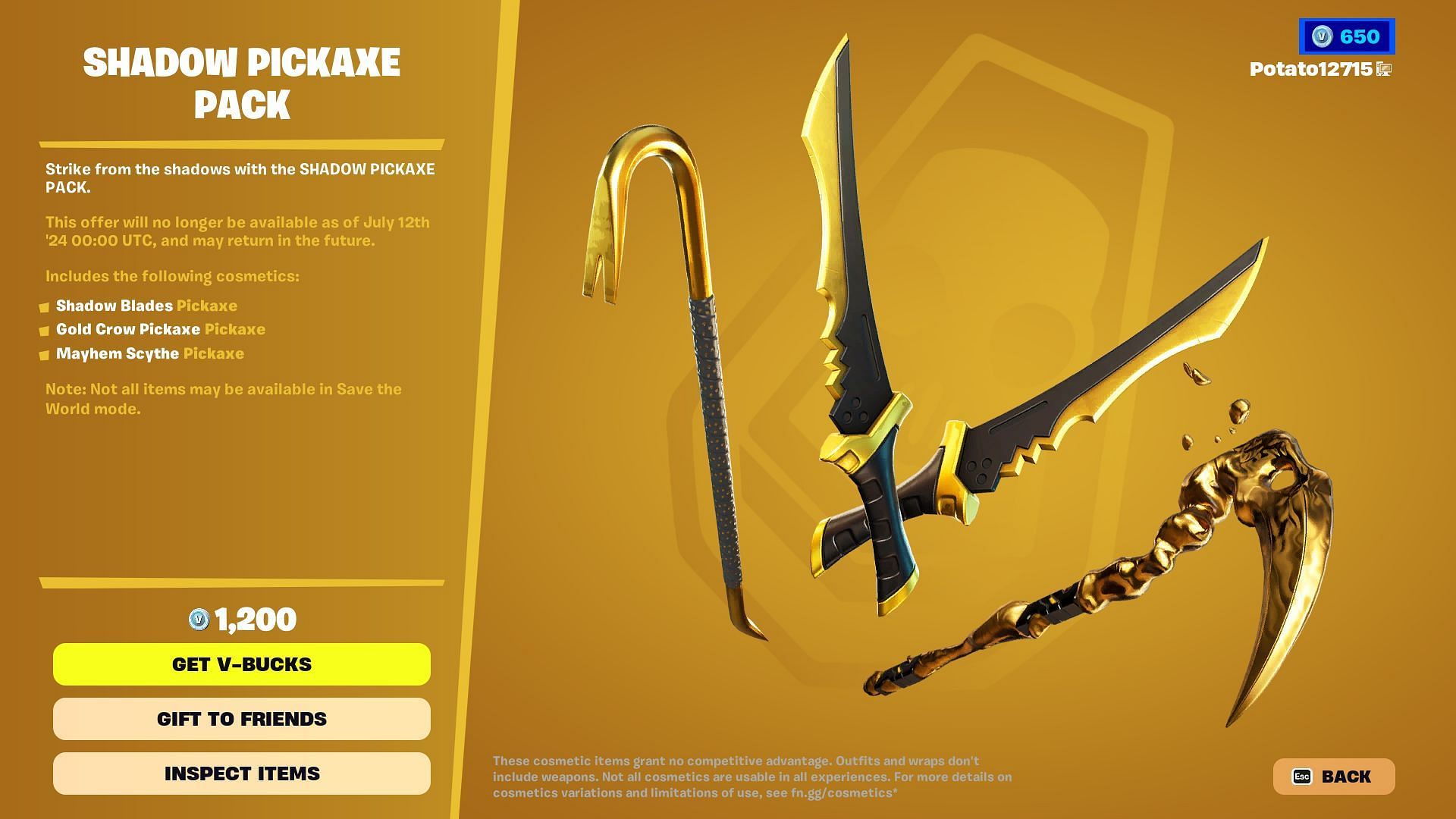 You can now purchase the Shadow Pickaxe Pack in Fortnite (Image via Epic Games)